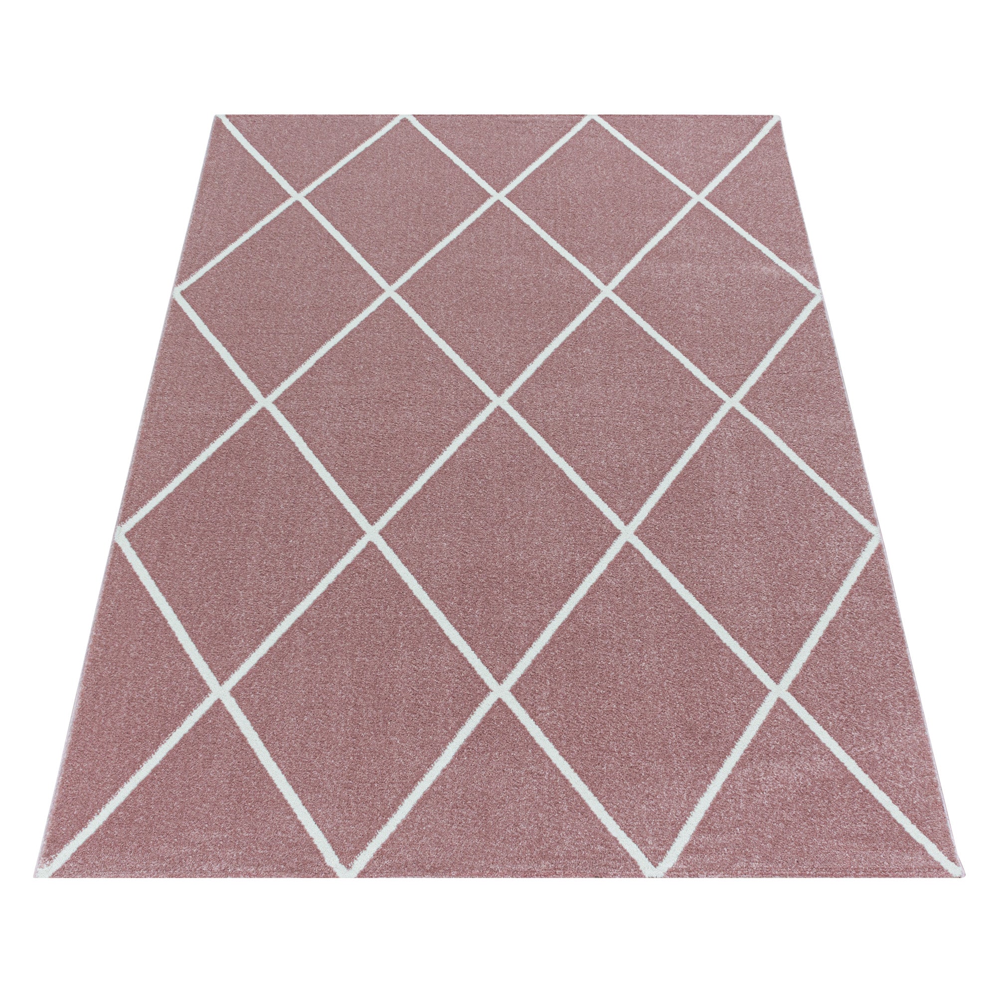 Kurzflor Teppich Rosa Design Raute Modern Linien Wohnzimmerteppich Unifarben
