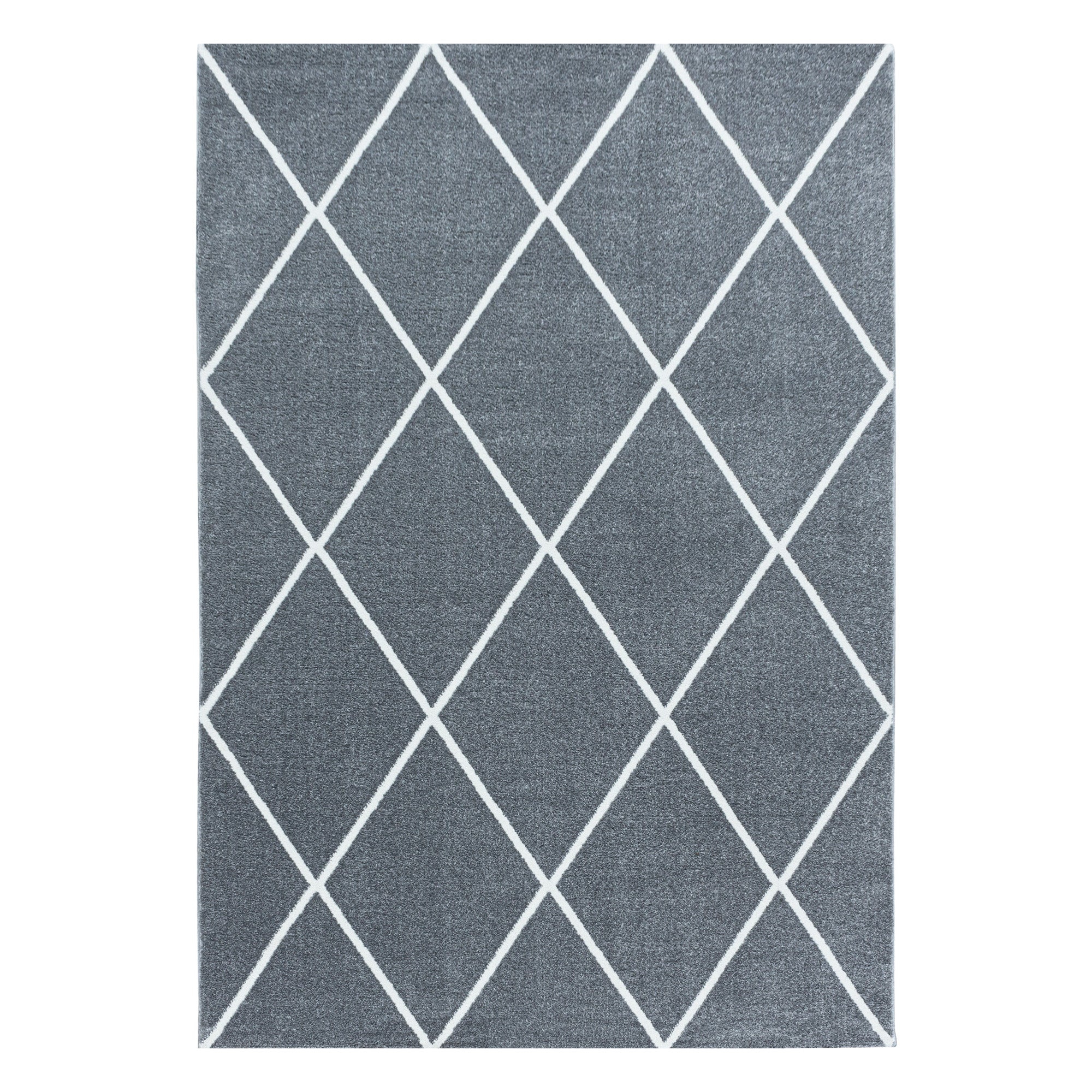 Kurzflor Teppich Silber Design Raute Modern Linien Wohnzimmerteppich Unifarben