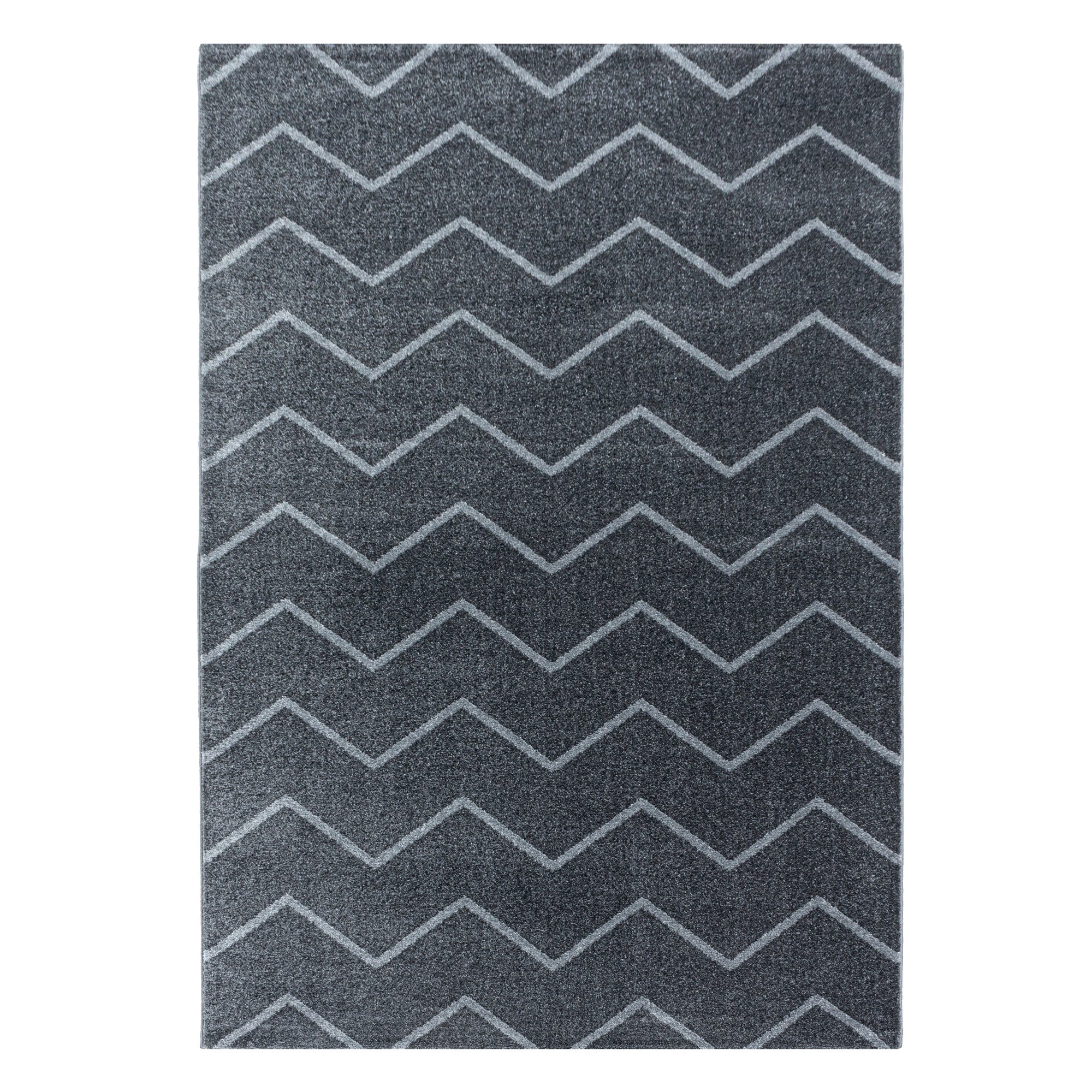 Kurzflor Teppich Grau Wellen Linien Design Wohnzimmerteppich Kinderteppich