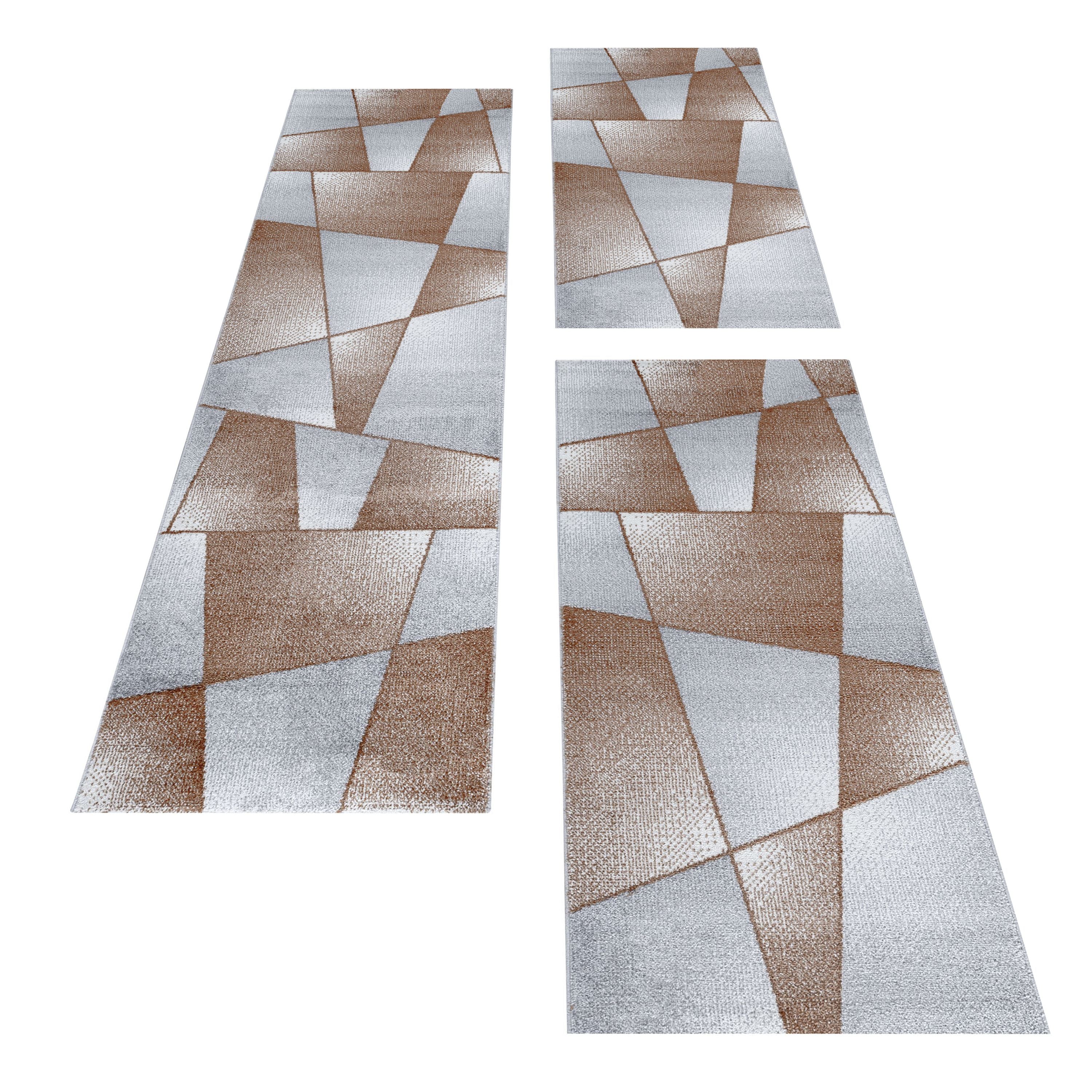 Kurzflor Teppich Bettset Terra Abstrakt Geometrisch Wohnzimmerteppich Läuferset