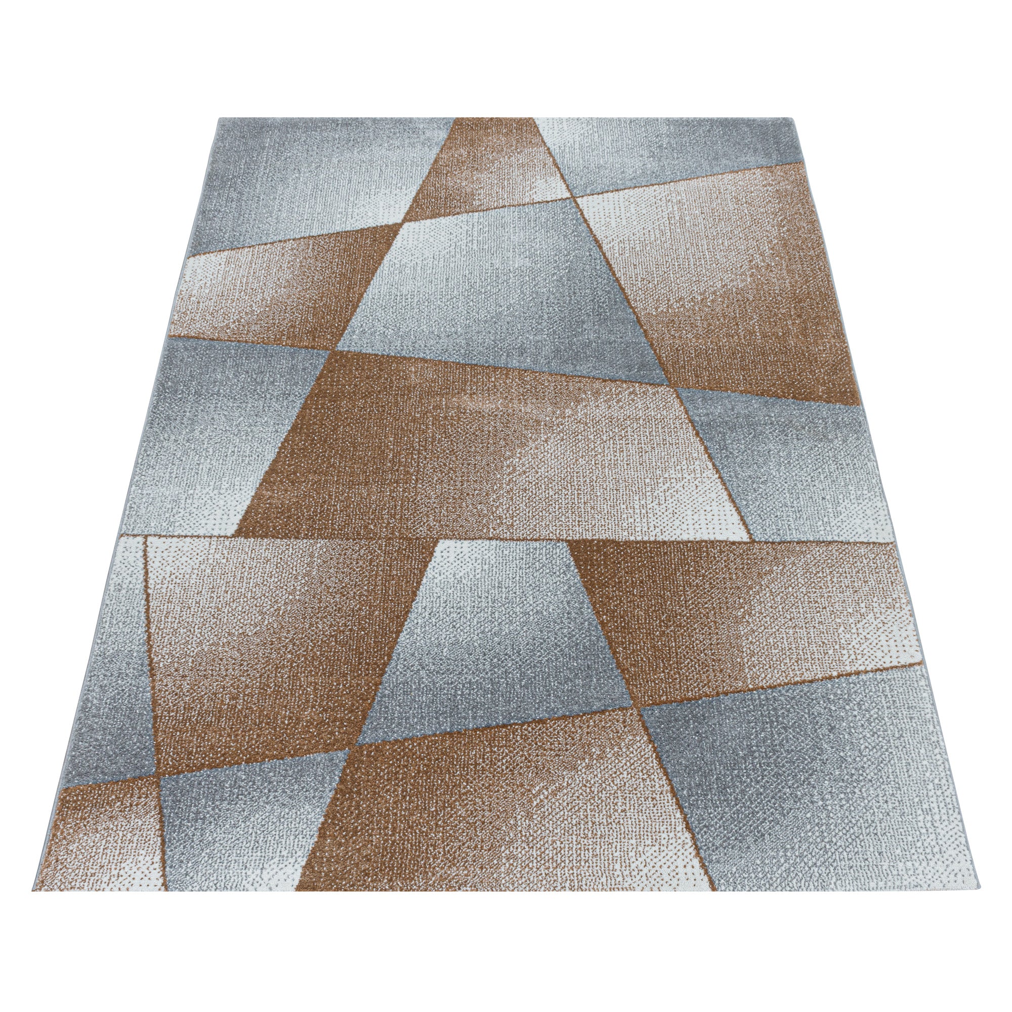 Kurzflor Teppich Terra Grau Design Abstrakt Geometrisch Wohnzimmerteppich Weich