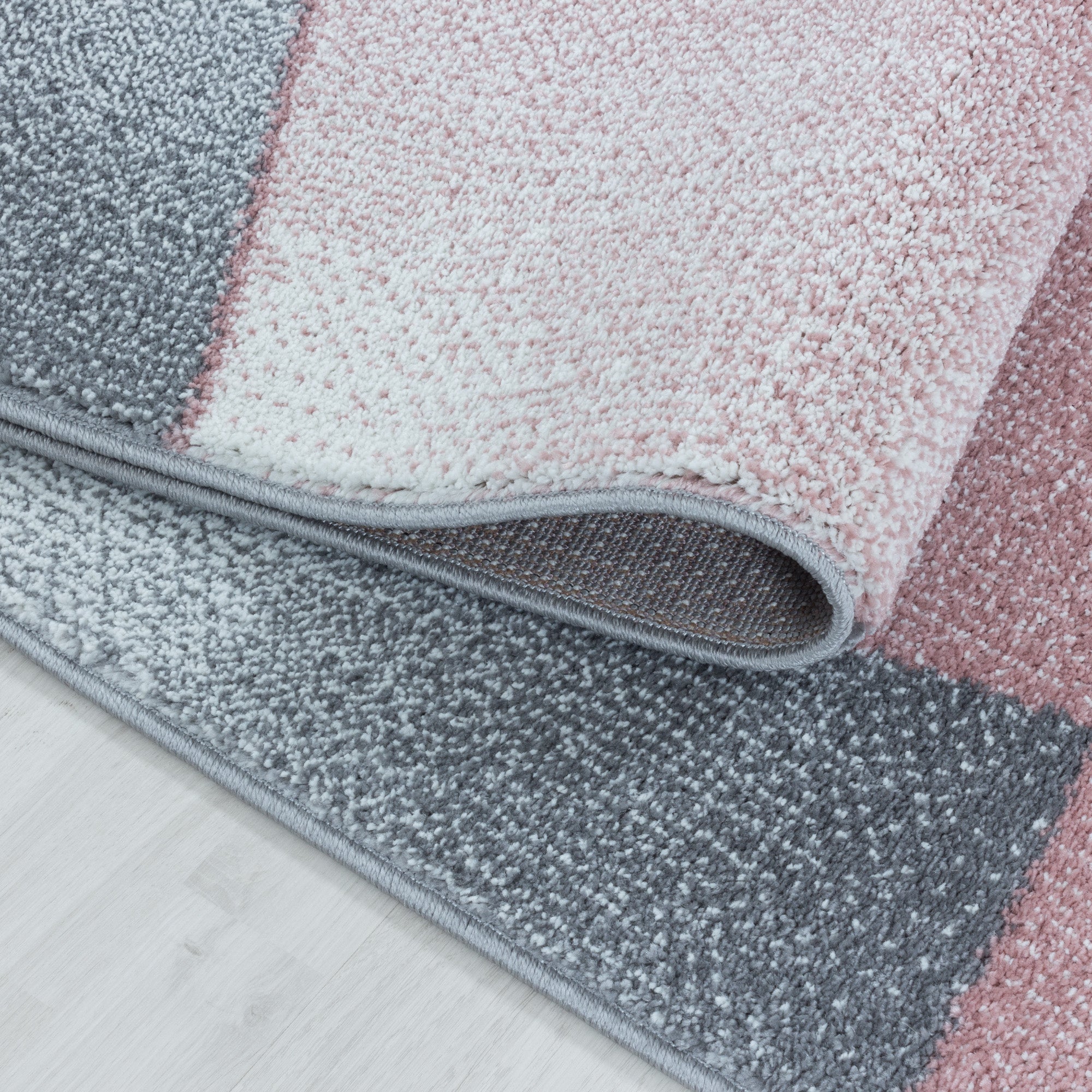 Kurzflor Teppich Rosa Grau Design Abstrakt Geometrisch Wohnzimmerteppich Weich