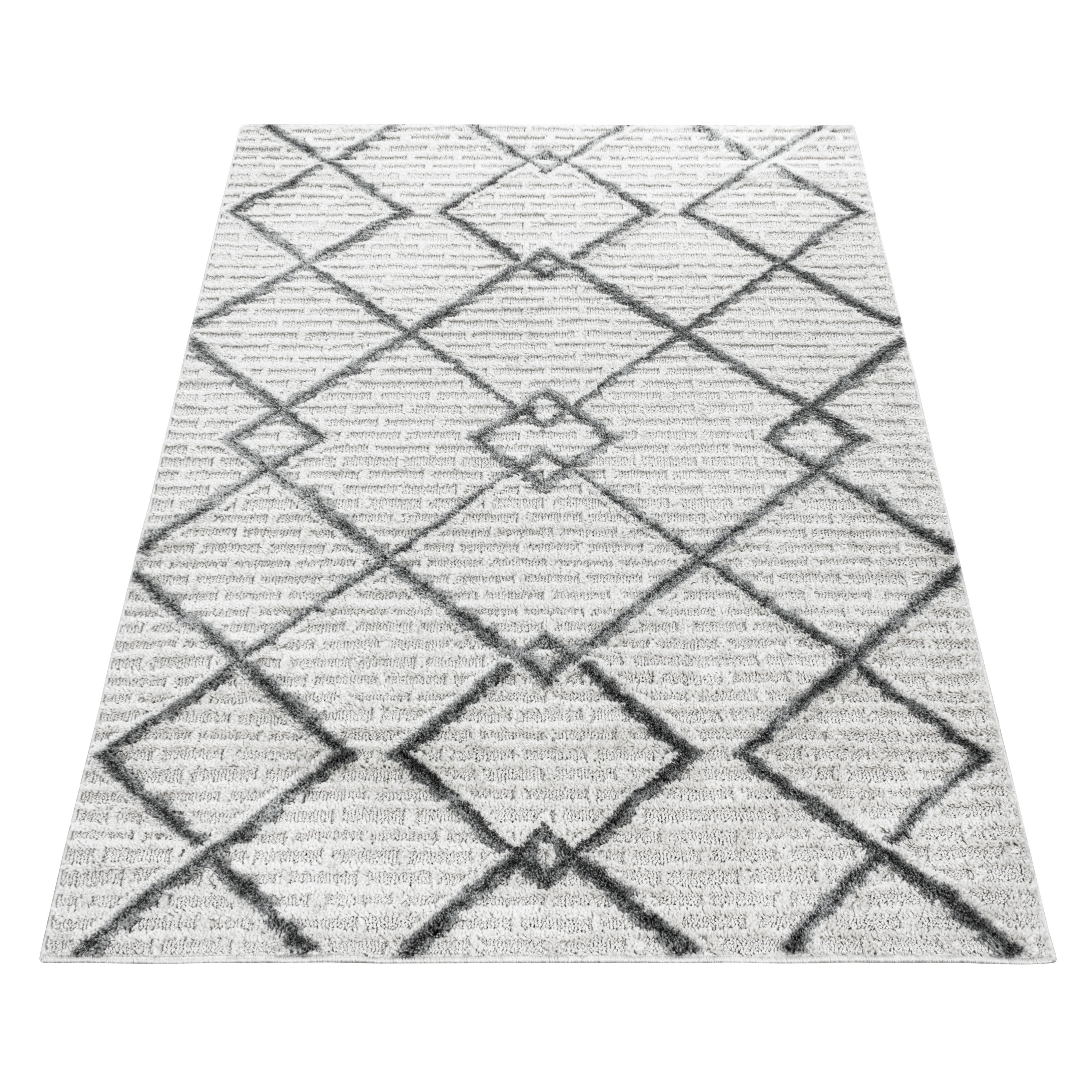 Kurzflor Design Teppich Looped Flor Gitter Muster Abstrakt