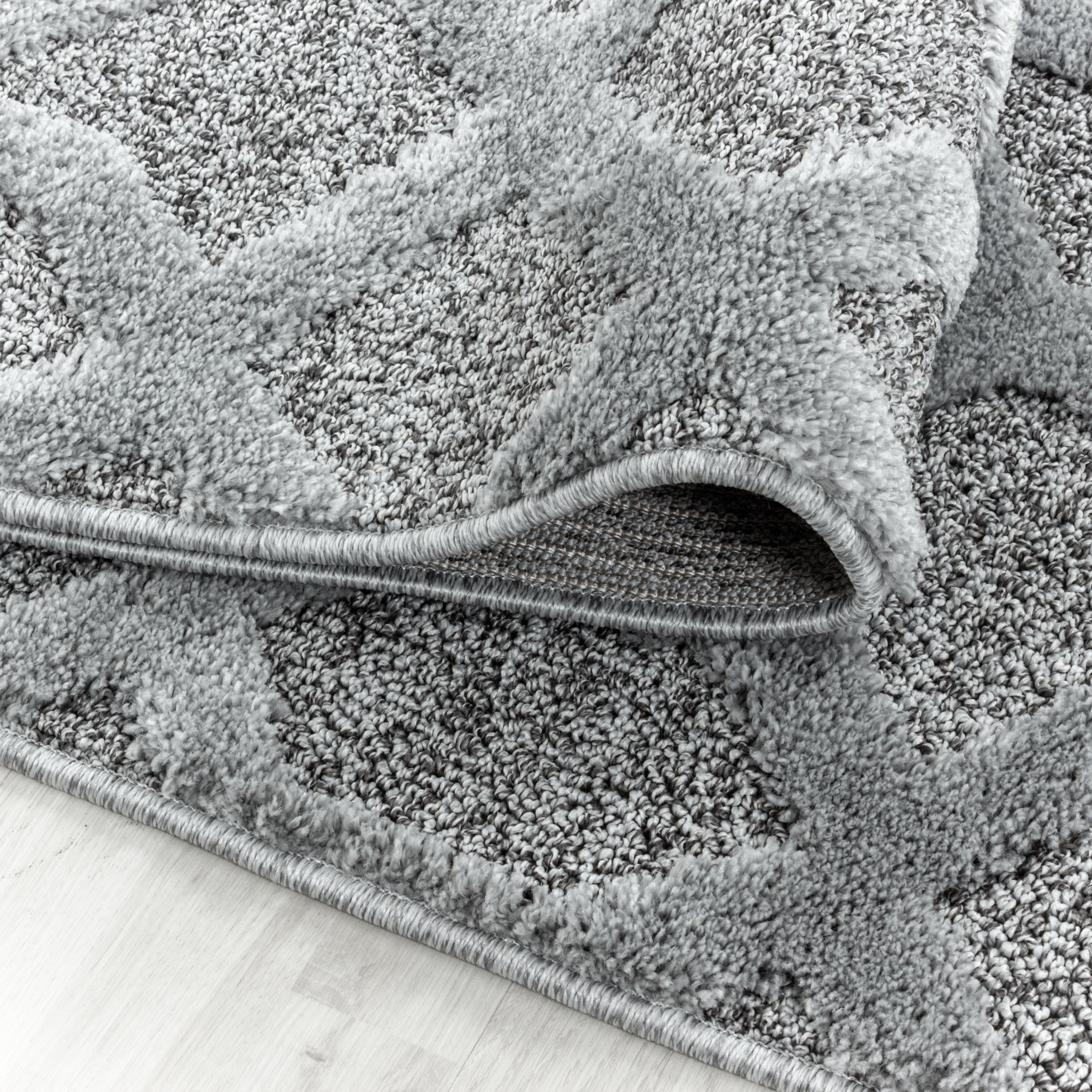 Kurzflor Design Teppich Looped Flor 3-D Gitter Muster Abstrakt