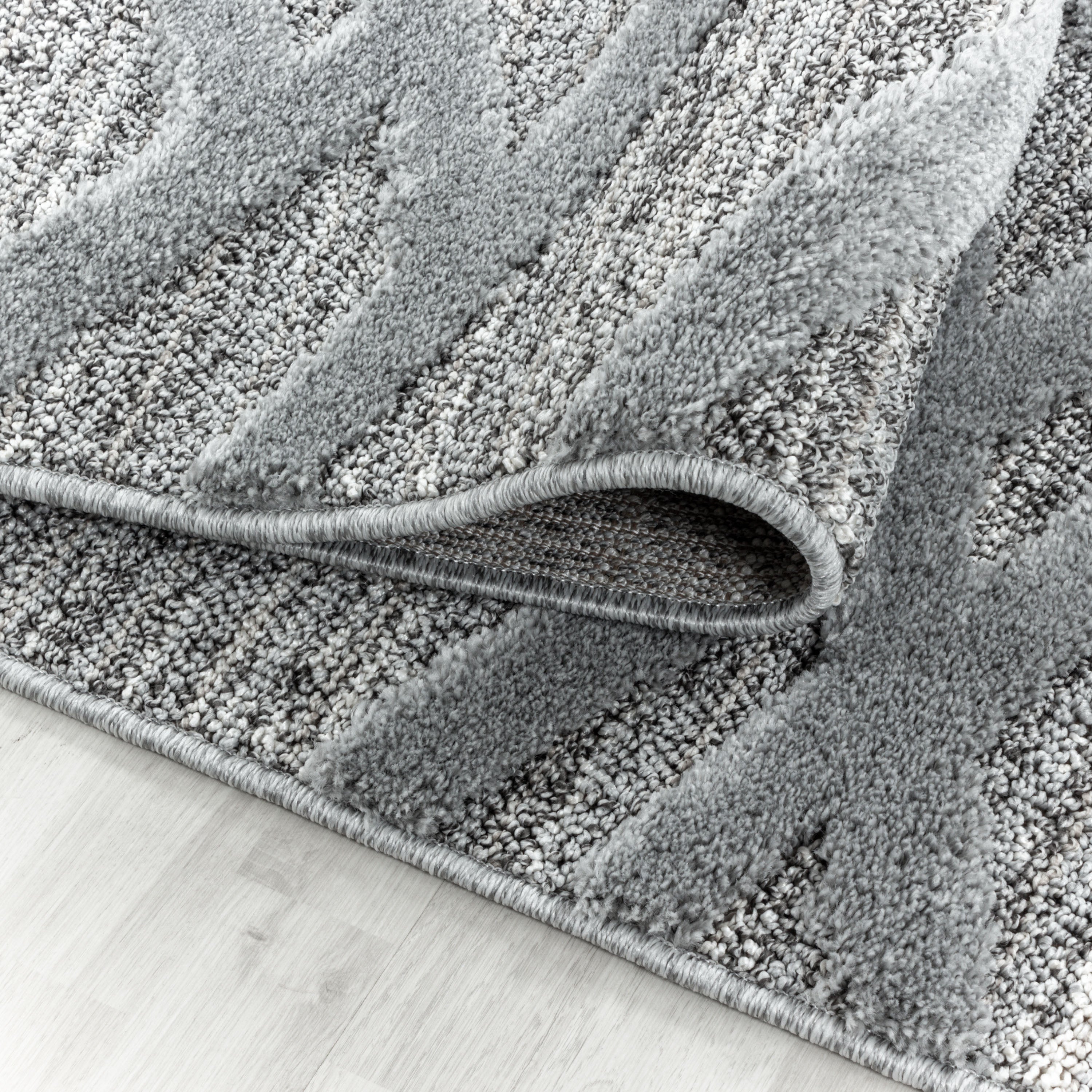 Kurzflor Design Teppich Looped Flor 3-D Linien Gitter Muster