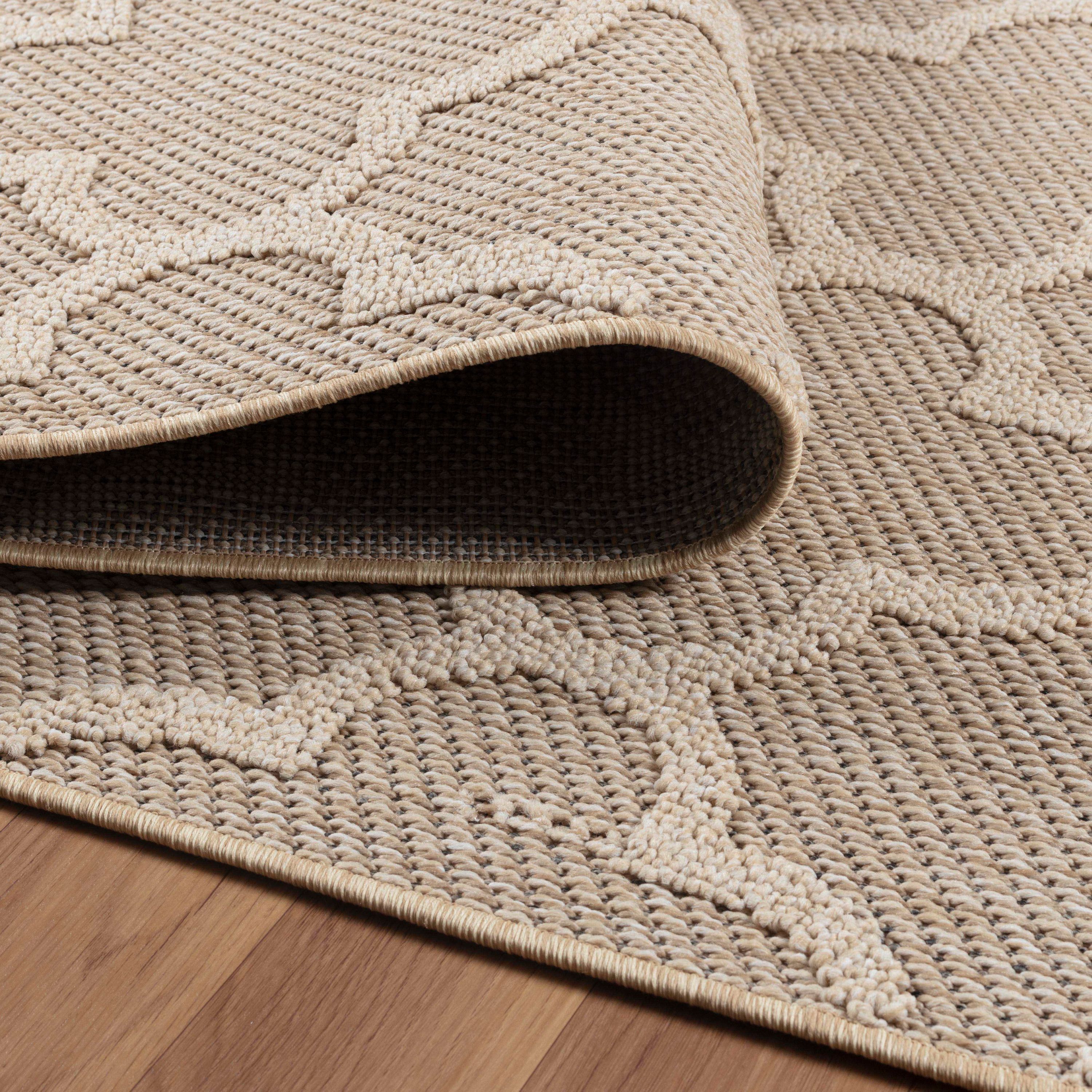 In- Outdoor Teppich Flachgewebt Sisal Optik Einfarbig 3D Marok Design Beige