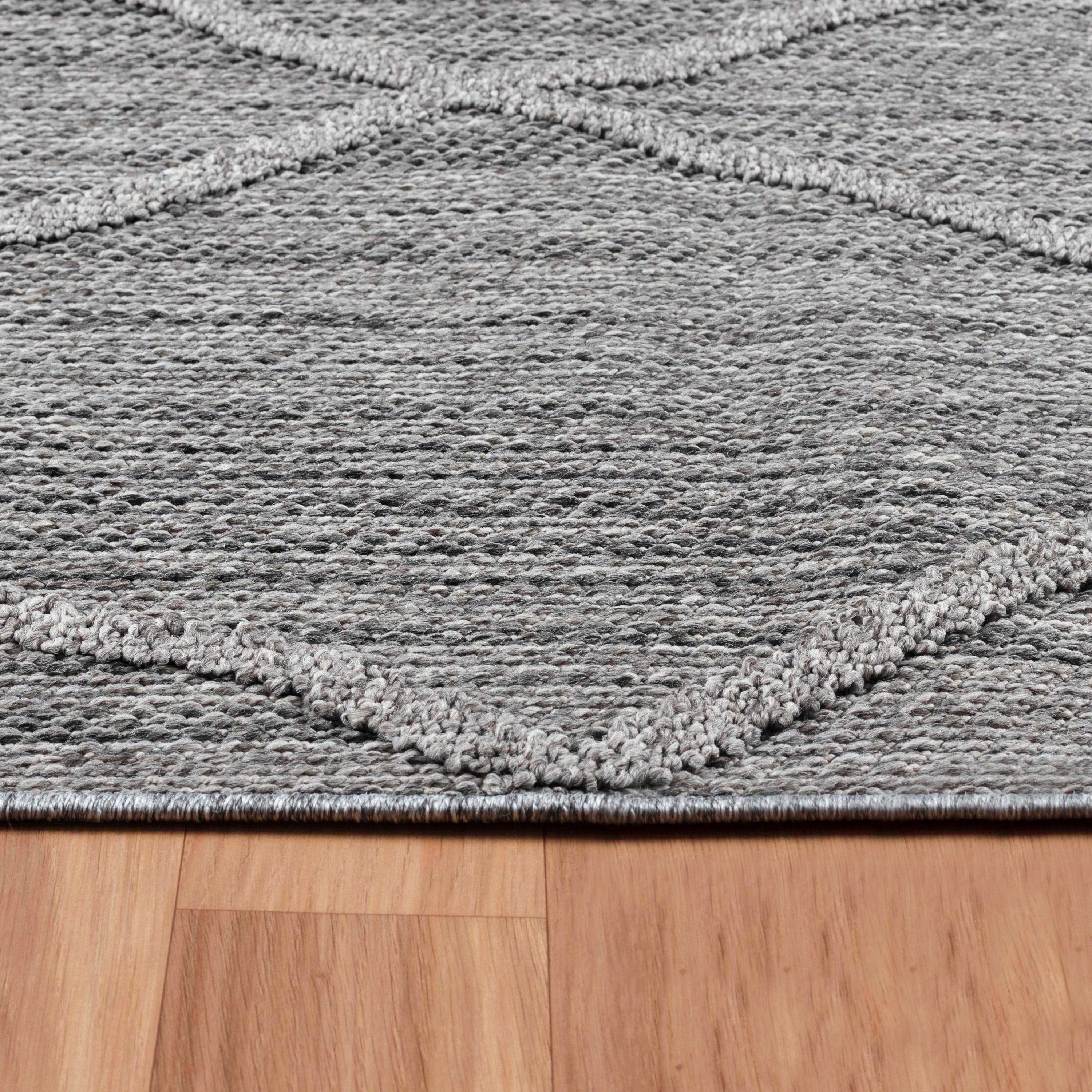 In- Outdoor Teppich Flachgewebt Sisal Optik Einfarbig 3D Rauten Design Grau