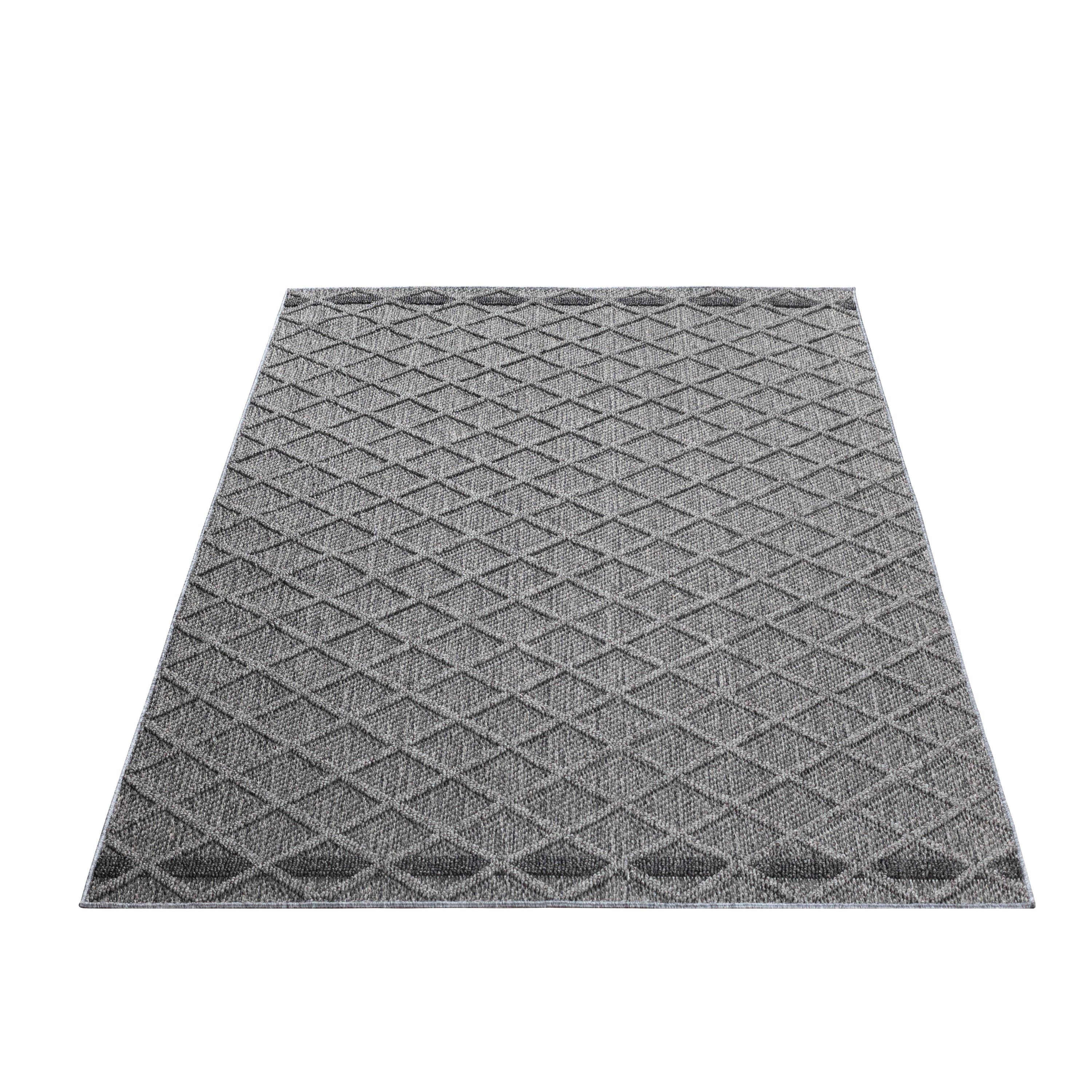 In- Outdoor Teppich Flachgewebt Sisal Optik Einfarbig 3D Skandi Design Grau