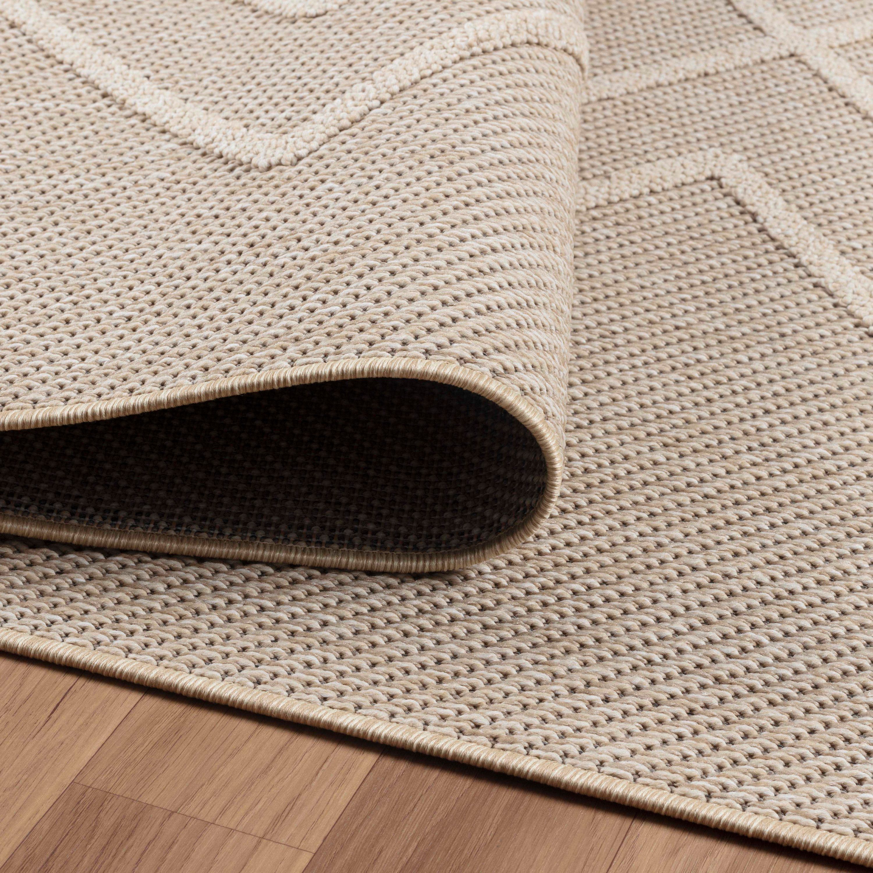 In- Outdoor Teppich Flachgewebt Sisal Optik Einfarbig 3D Boho Design Beige