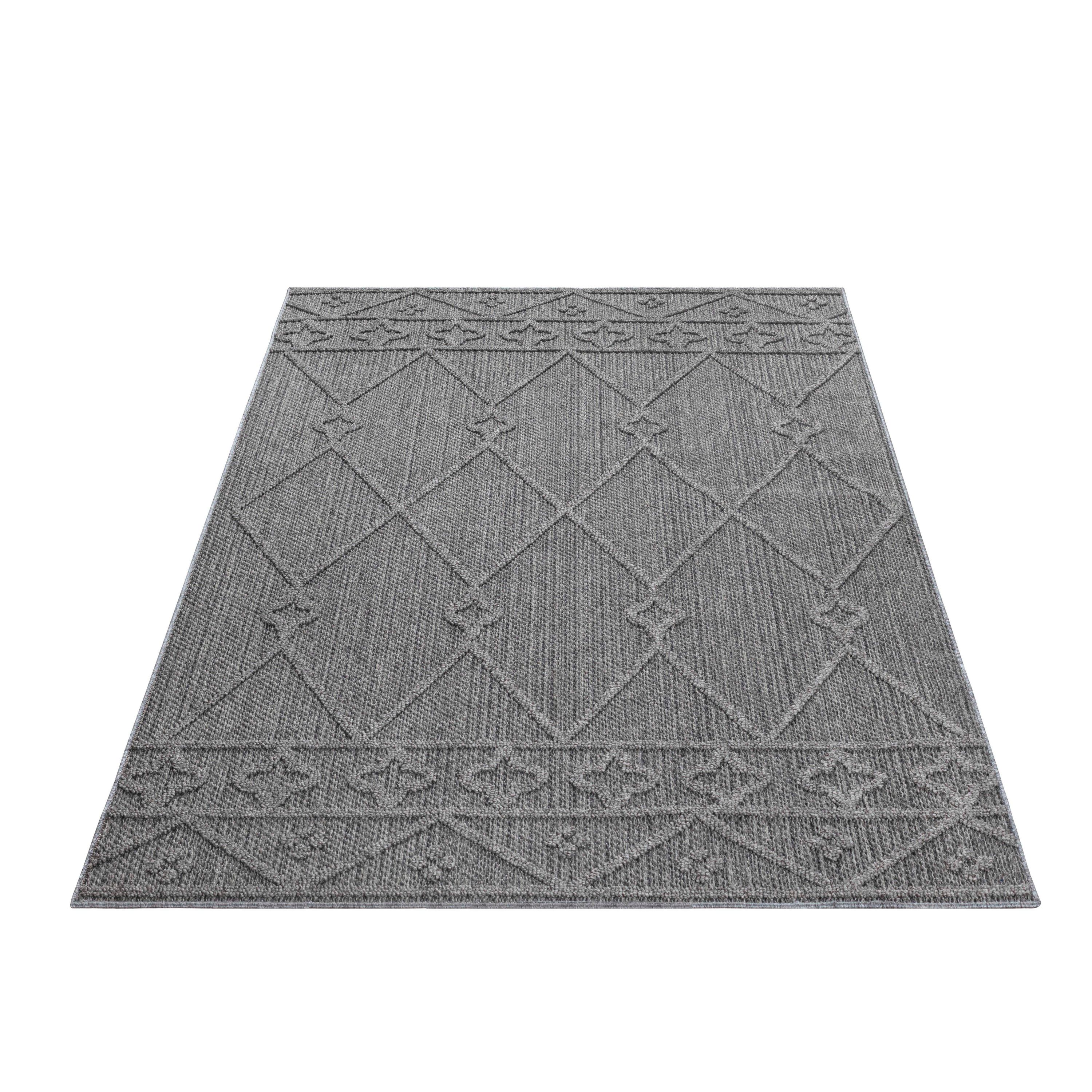 In- Outdoor Teppich Flachgewebt Sisal Optik Einfarbig 3D Ethno Design Grau