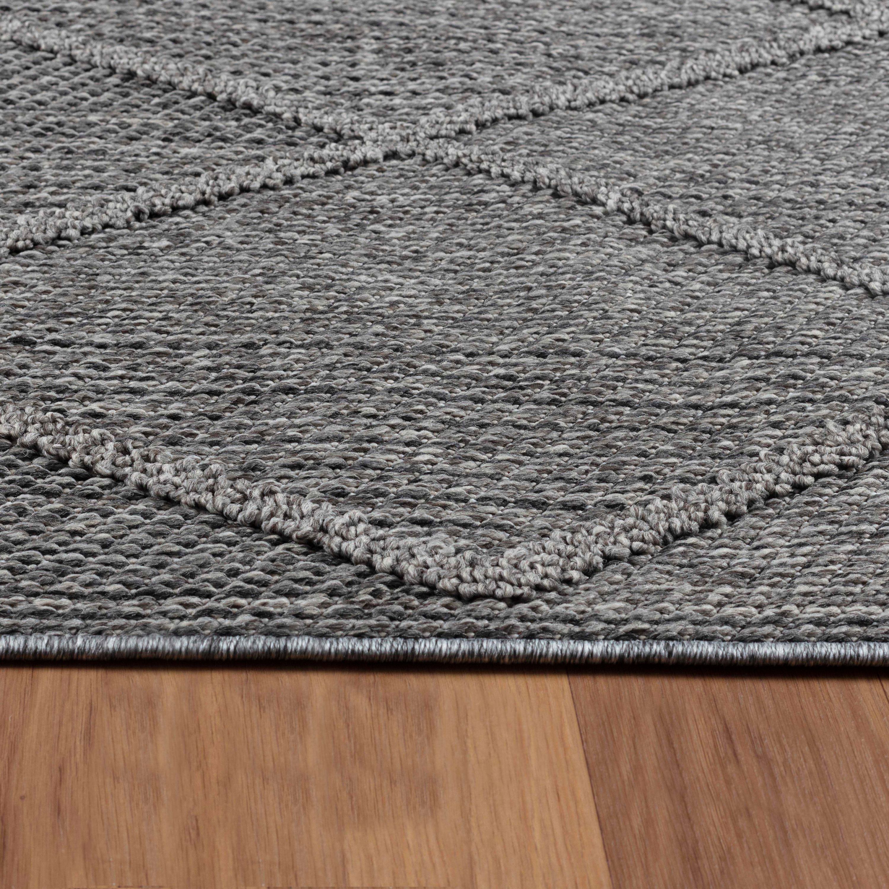 In- Outdoor Teppich Flachgewebt Sisal Optik Einfarbig 3D Ethno Design Grau