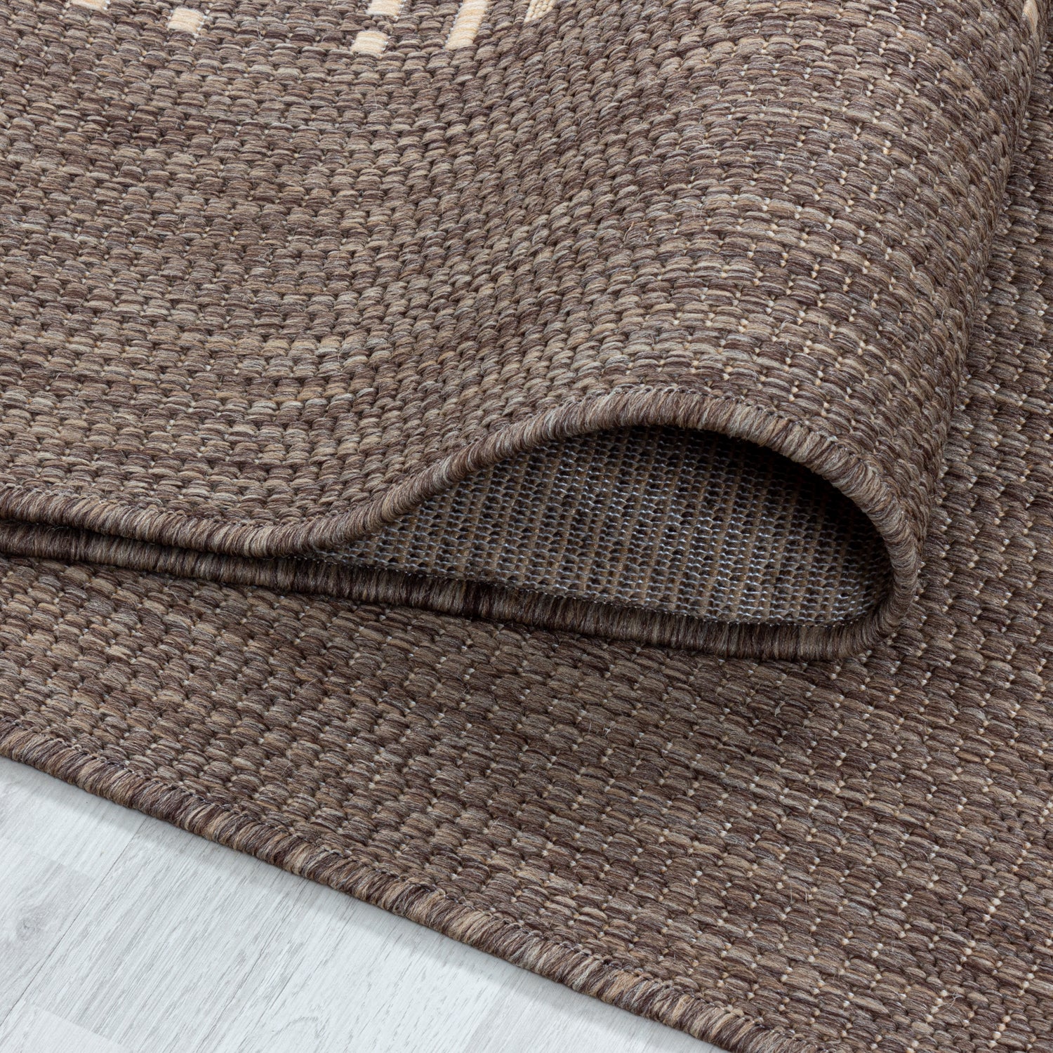 Modern Flachgewebe Teppich Indoor Outdoor Linien Muster Sisal Optik Beige Braun