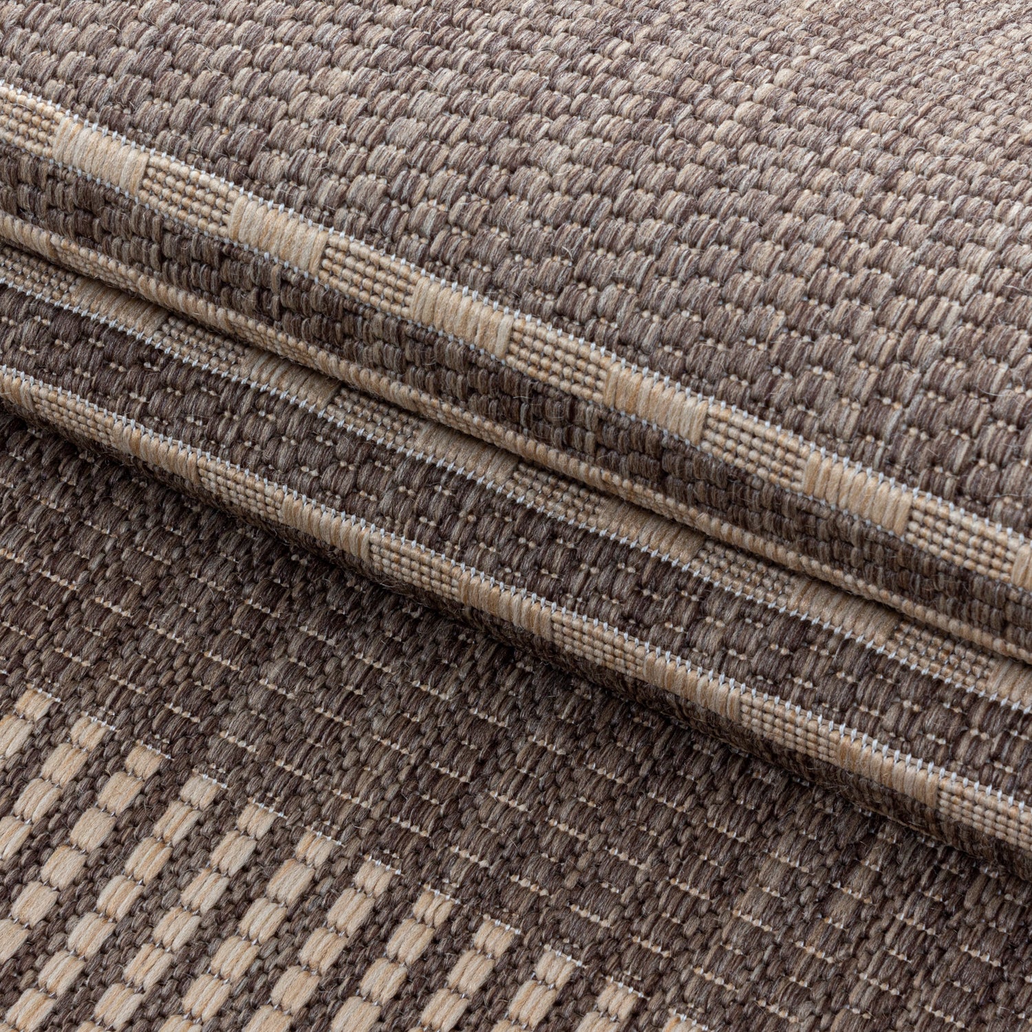 Modern Flachgewebe Teppich Indoor Outdoor Linien Muster Sisal Optik Beige Braun
