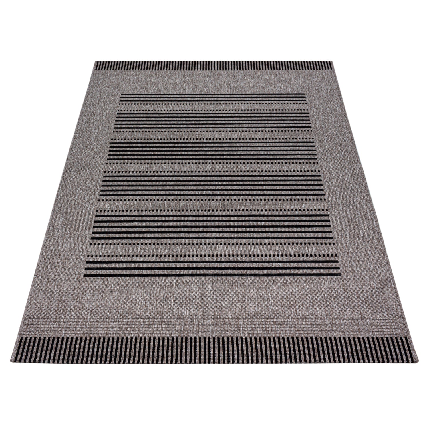 Modern Flachgewebe Teppich Indoor Outdoor Linien Muster Sisal Optik Schwarz Grau