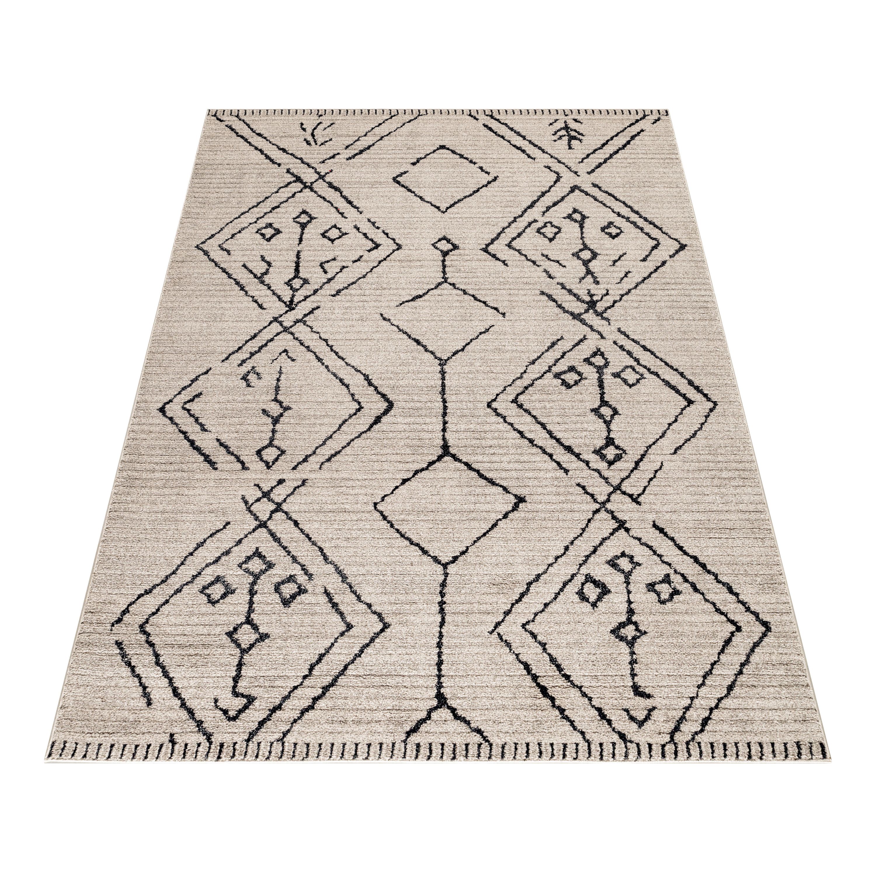 Wohnzimmer Teppich ROKKO Kurzflor Teppich Berber Stil Muster Traditionell