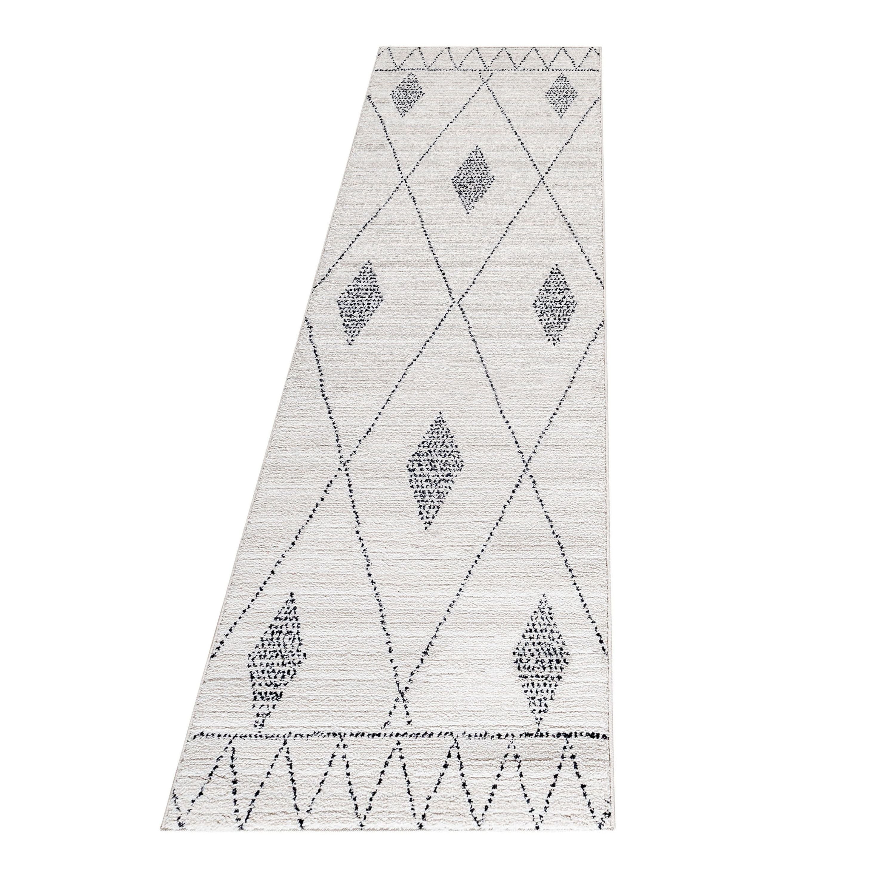 Läufer Set ROKKO Teppich Bettumrandung Berber Stil Muster Raute 3 Teile
