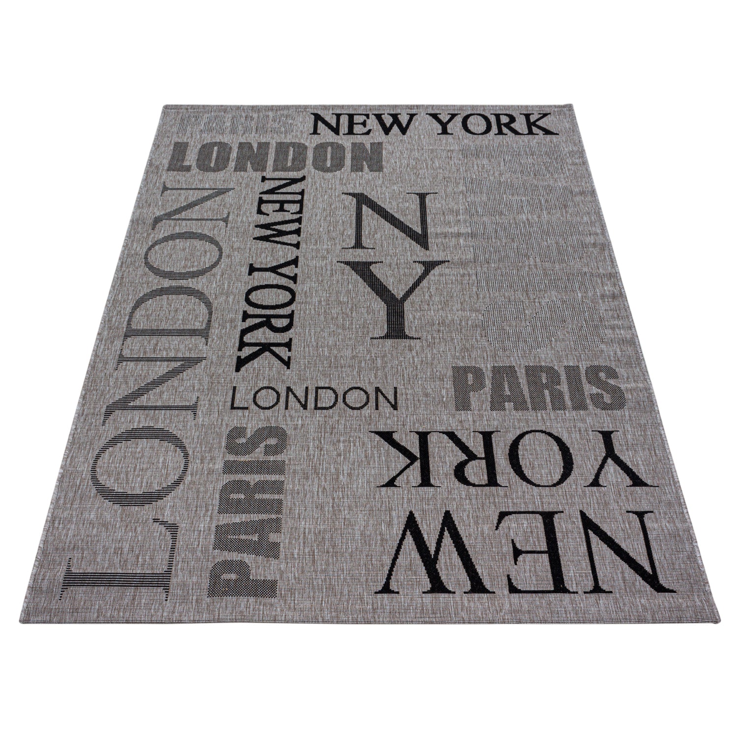 Modern Flachgewebe In- & Outdoor Terasse Teppich London Paris Muster Grau