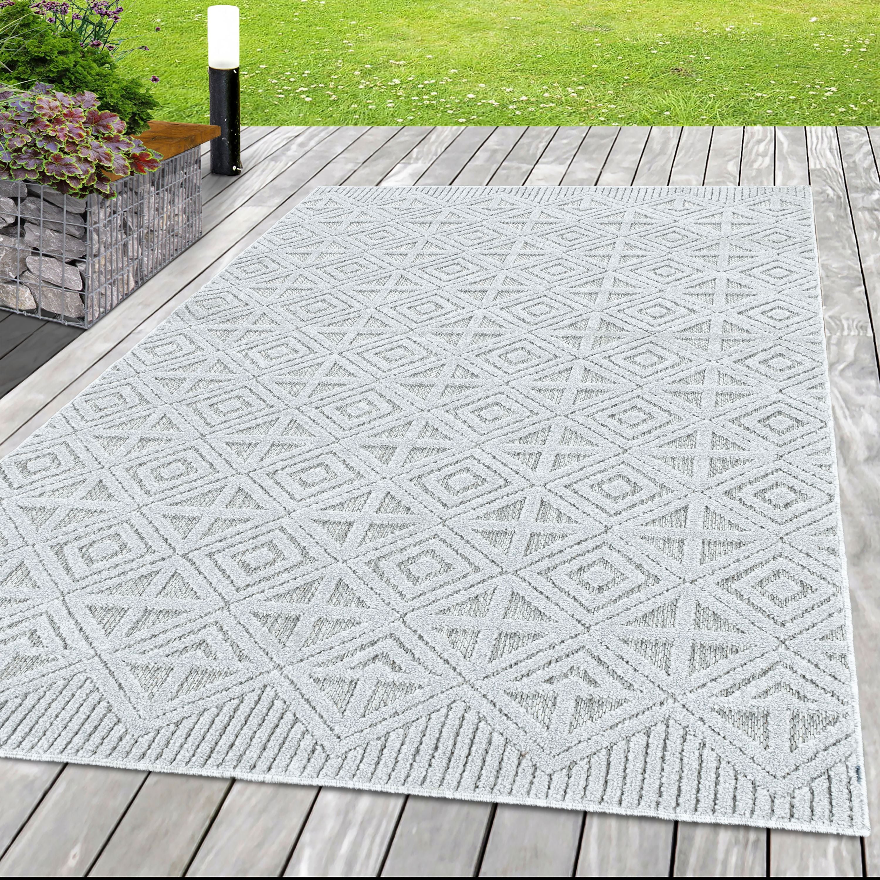 In- Outdoor Teppich Flachgewebt Sisal Optik Einfarbig 3D Boho Design B –  HomebyHome