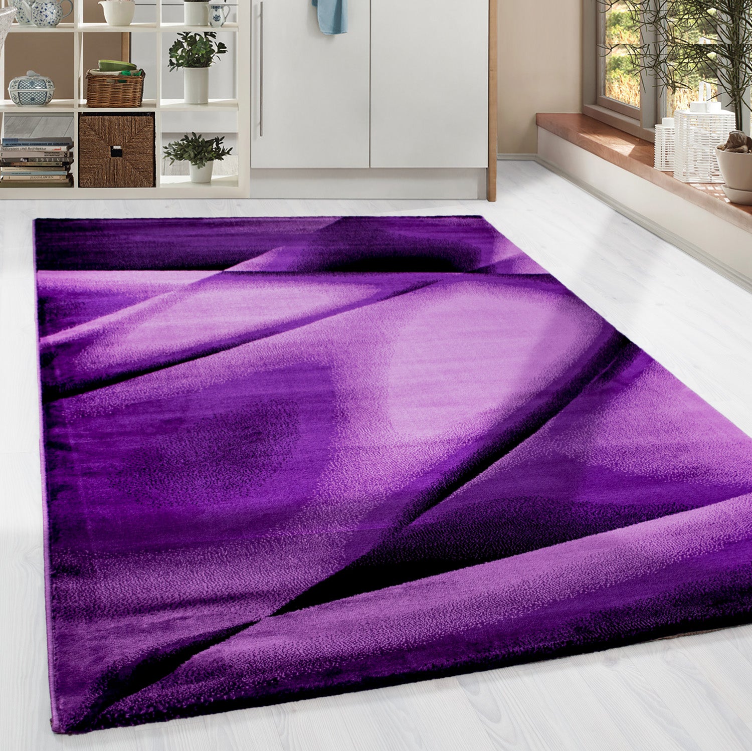 Kurzflor Teppich Abstrakt Schatten Muster Robust Wohnzimmerteppich Lila Meliert