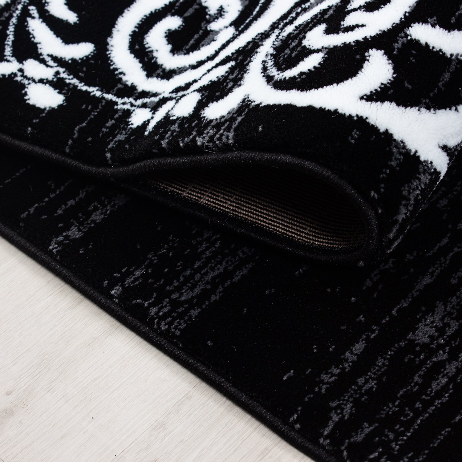 Kurzflor Teppich Antikes Ornament Tribal Design Muster Grau Schwarz Meliert