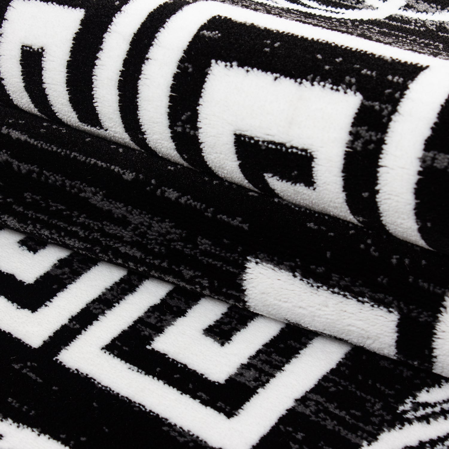 Kurzflor Teppich Antikes Ornament Tribal Design Muster Grau Schwarz Meliert