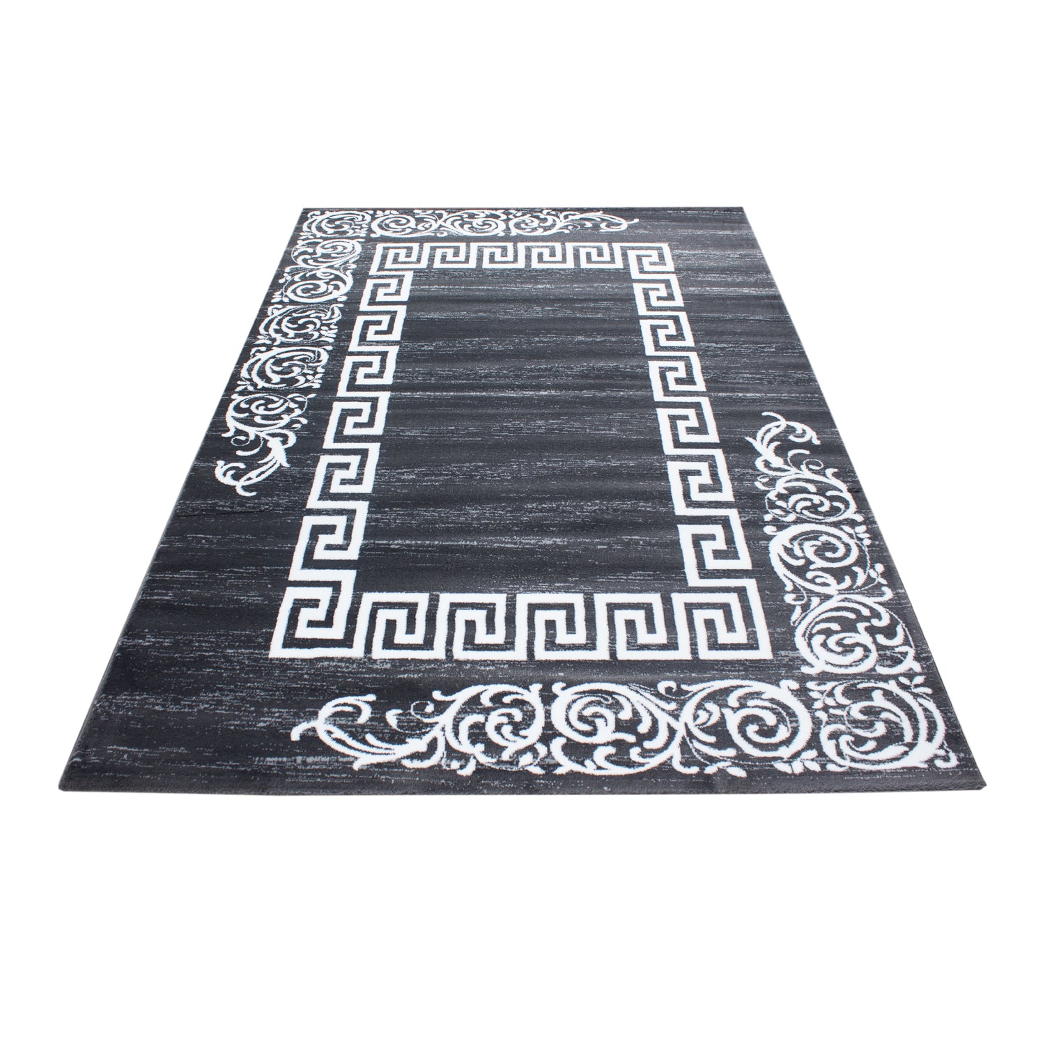 Kurzflor Teppich Antikes Ornament Tribal Design Muster Grau Weiss Meliert