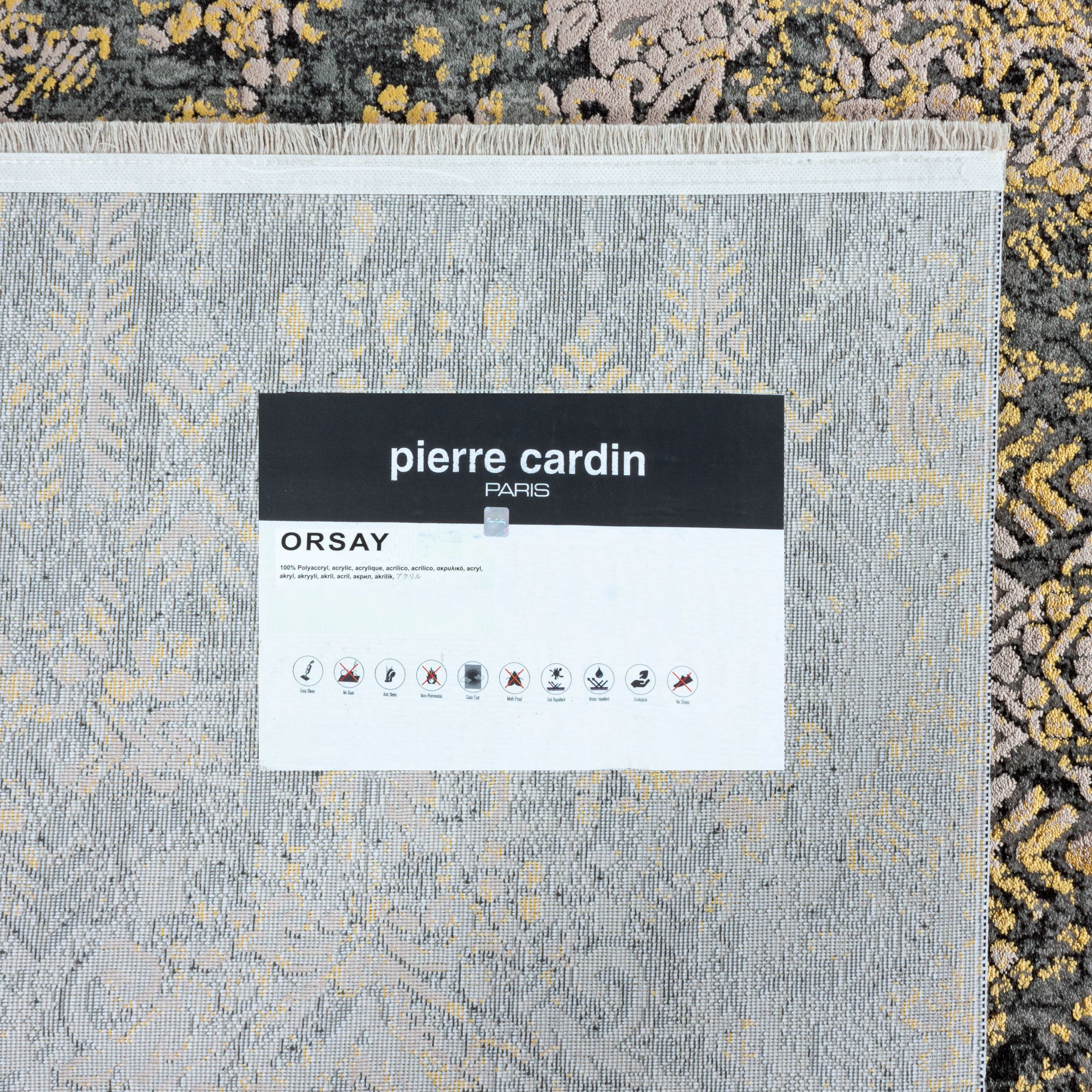 PIERRE CARDIN Design Teppich Baumwollrücken 100% Acryl Orient Muster Grau Gelb