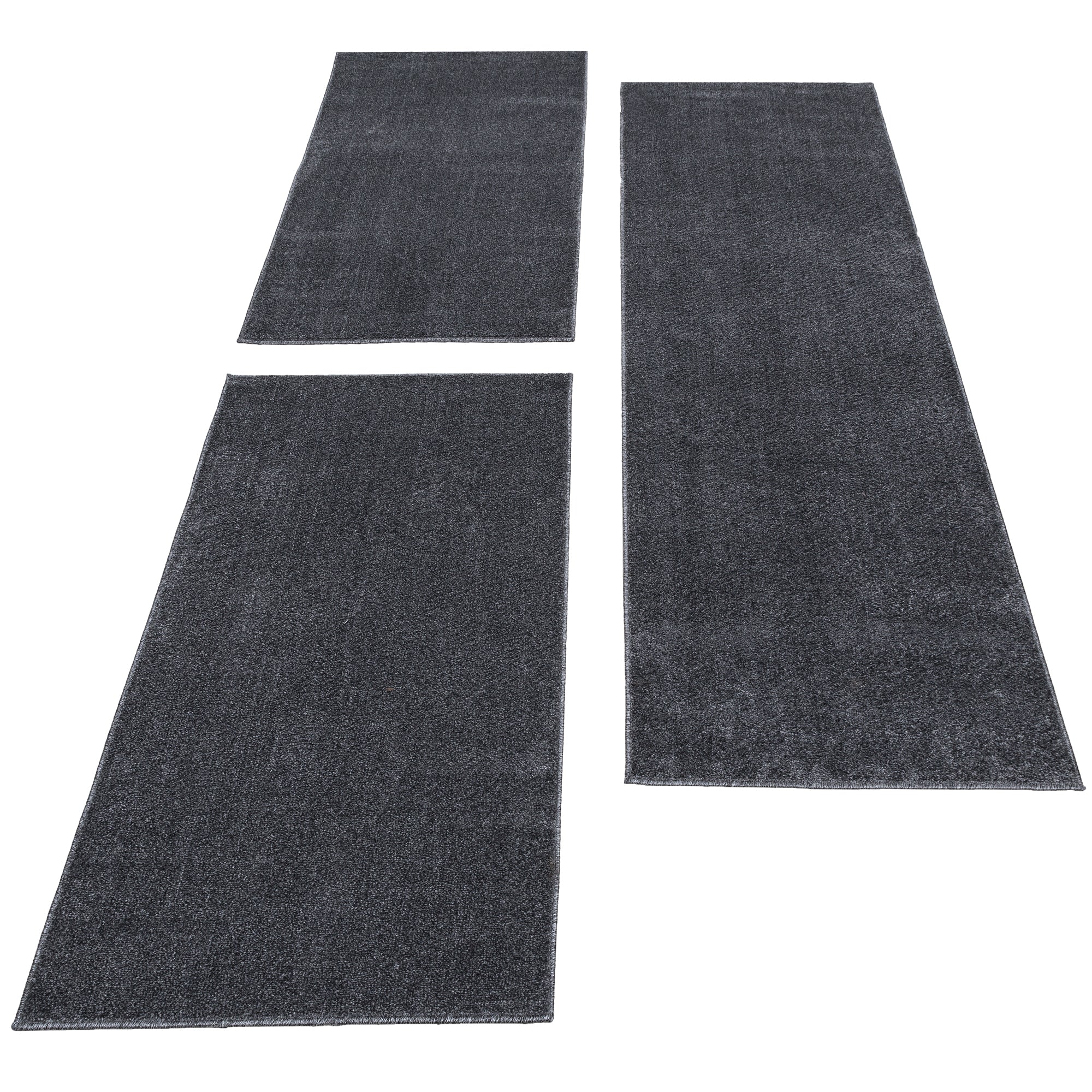 Bettumrandung Teppich Einfarbig Kurzflorteppich Läufer Set Grau