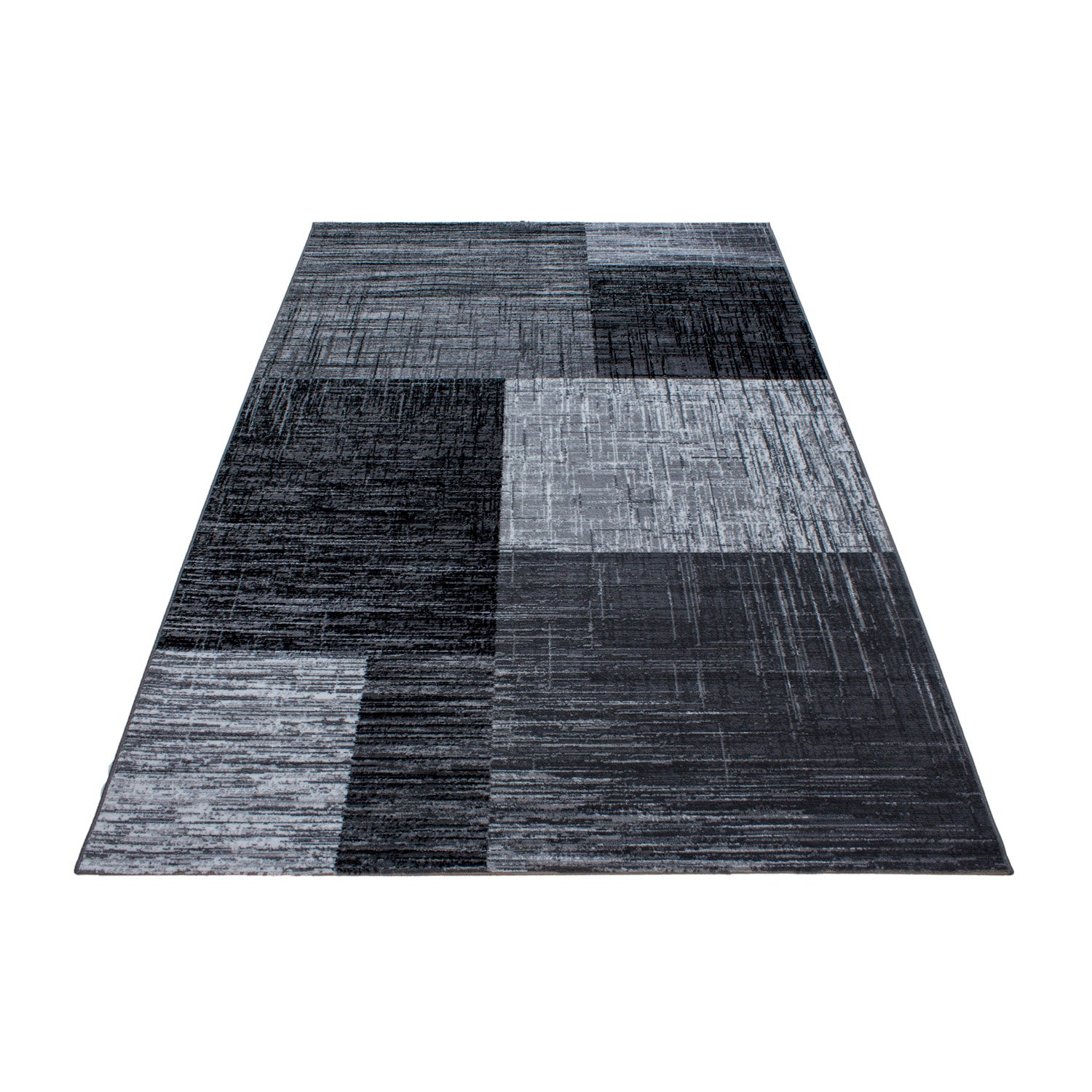 Kurzflor Design Teppich Modern geometrisches Muster Grau Schwarz Weiss Meliert