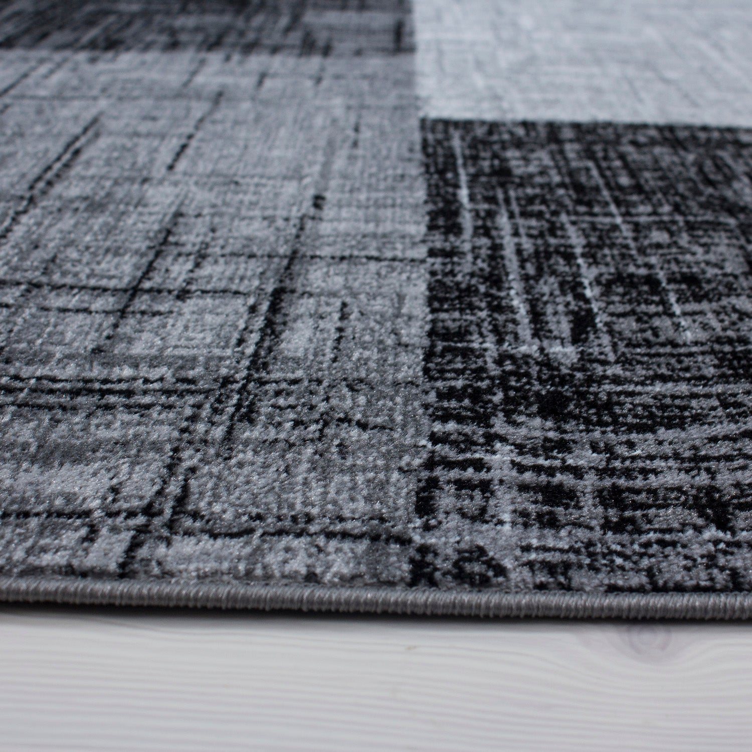 Teppich Bettumrandung 3 Teile Läufer Kurzflor Set Grau Schwarz meliert