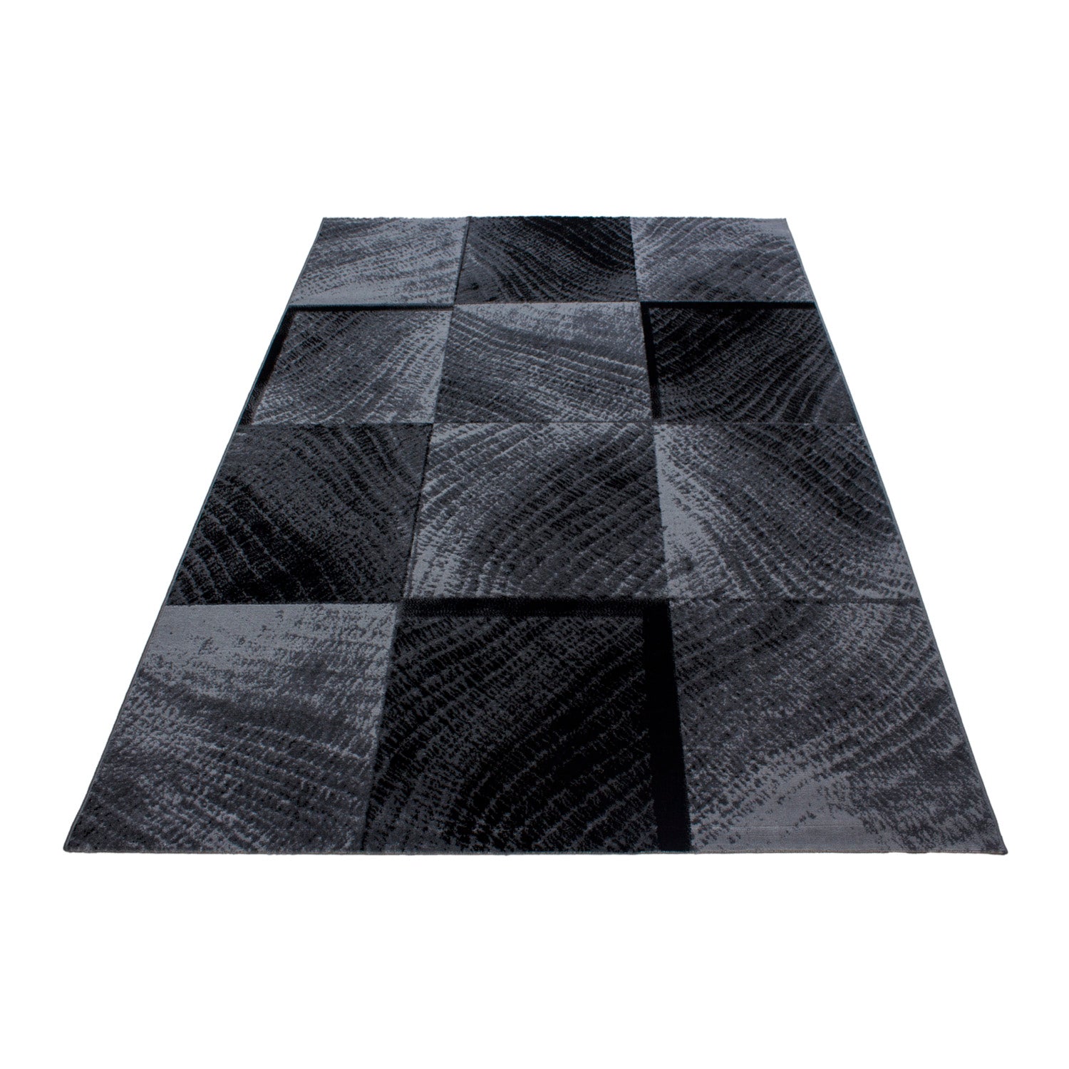 Kurzflor Teppich Schwarz Grau Meliert