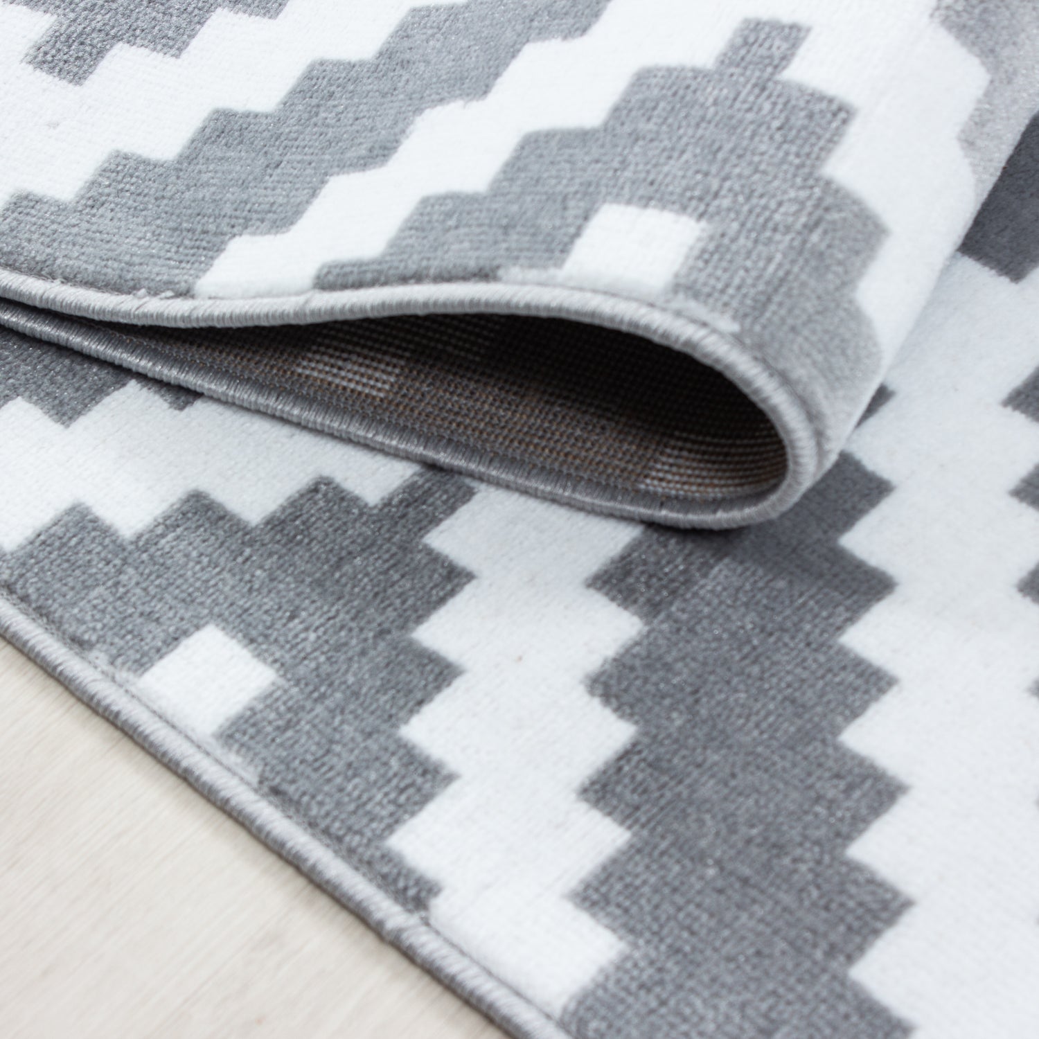 Teppich Bettumrandung 3 Teile Läuferset Karo Design Grau Weiß Meliert