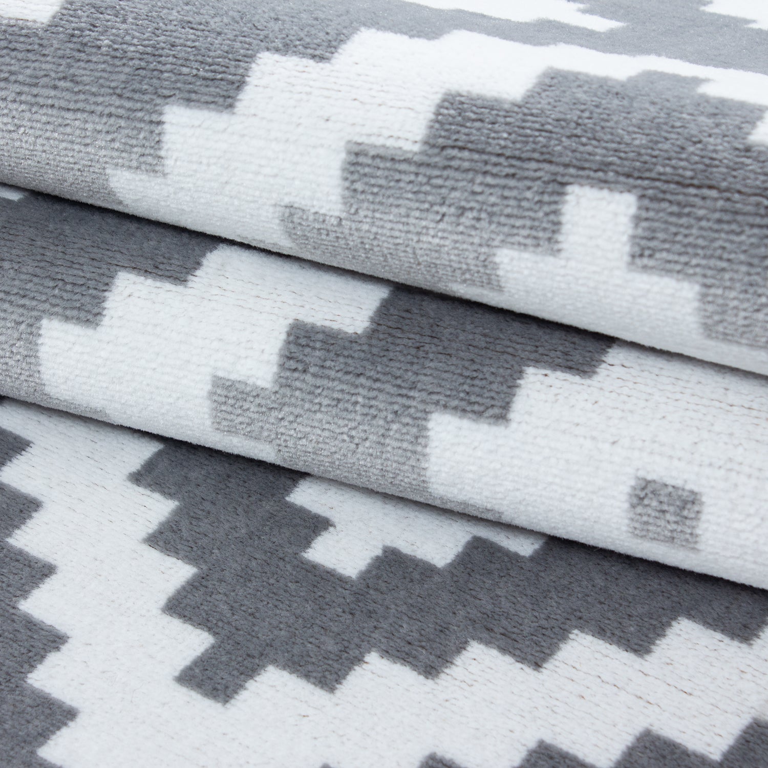 Teppich Bettumrandung 3 Teile Läuferset Karo Design Grau Weiß Meliert
