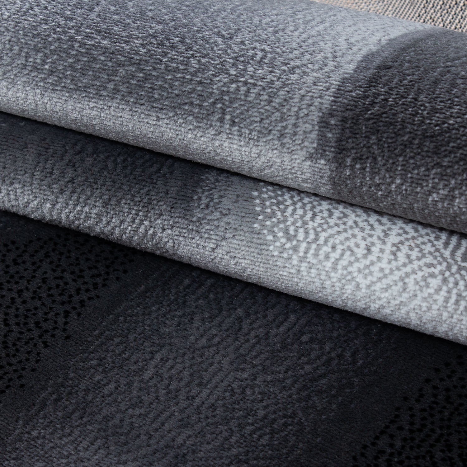 3 Teile Teppich Bettumrandung Läuferset Wellen Schatten Muster Schwarz Grau