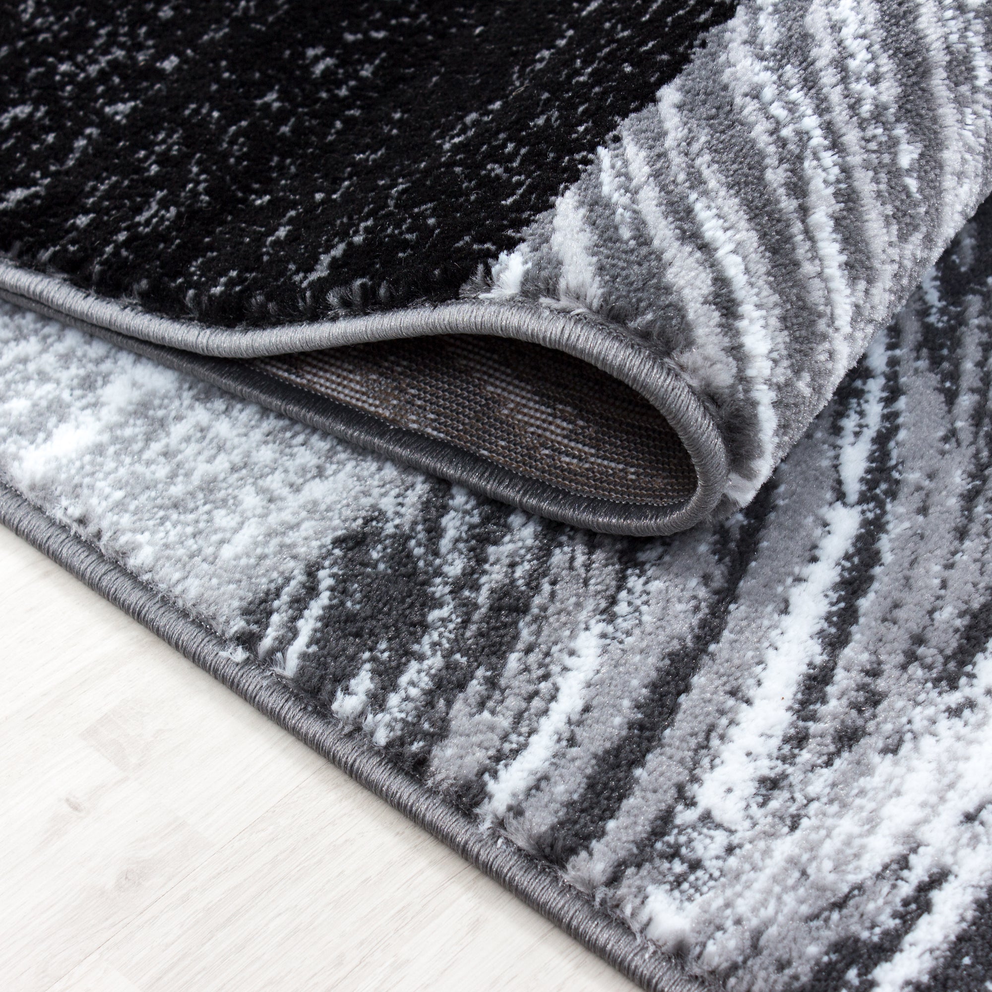 Teppich Bettumrandung Kurzflor Läuferset Schlafzimmer 3 Teile Schwarz meliert