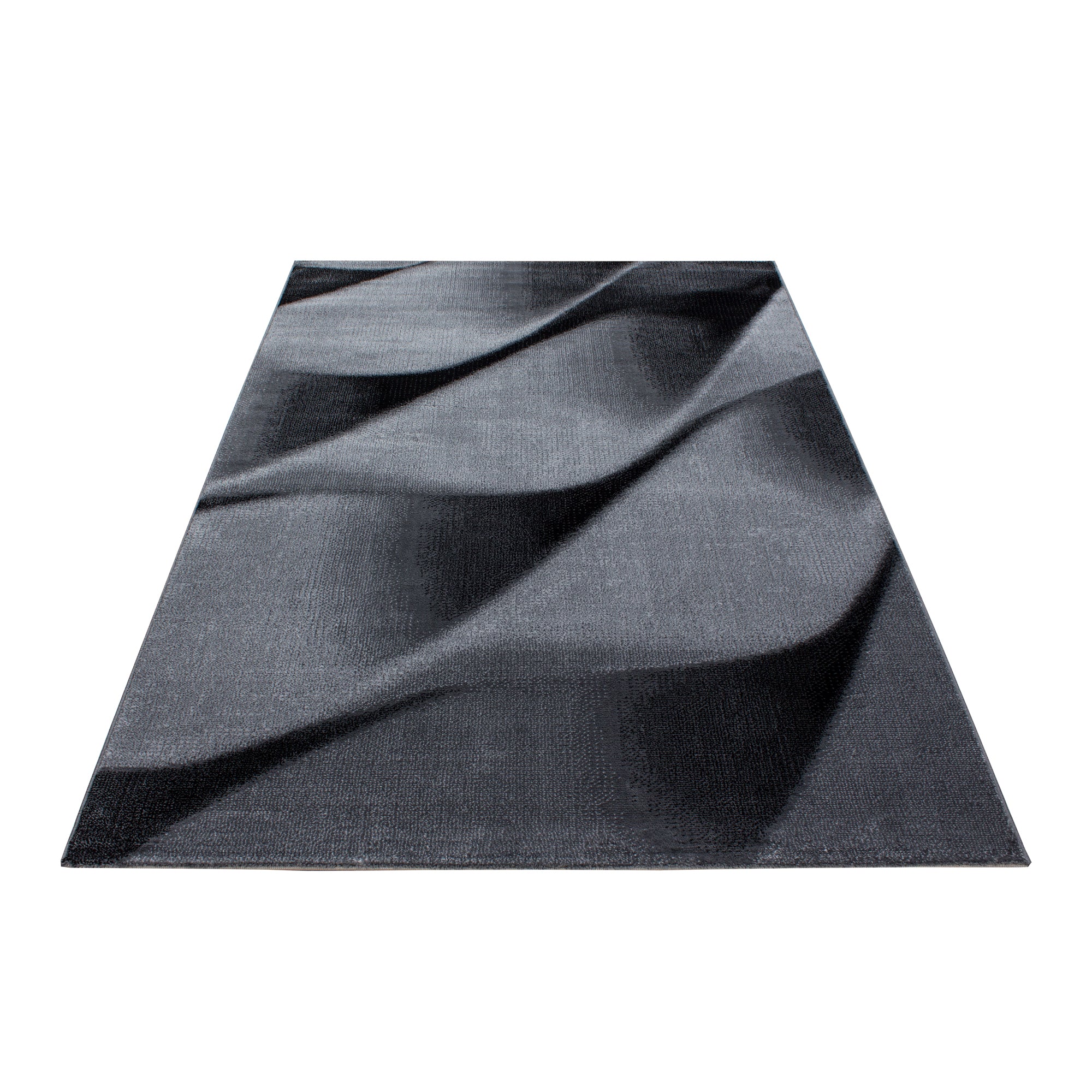 Kurzflor Teppich Wohnzimmer Wellen Grau Muster Meliert – Schwarz HomebyHome