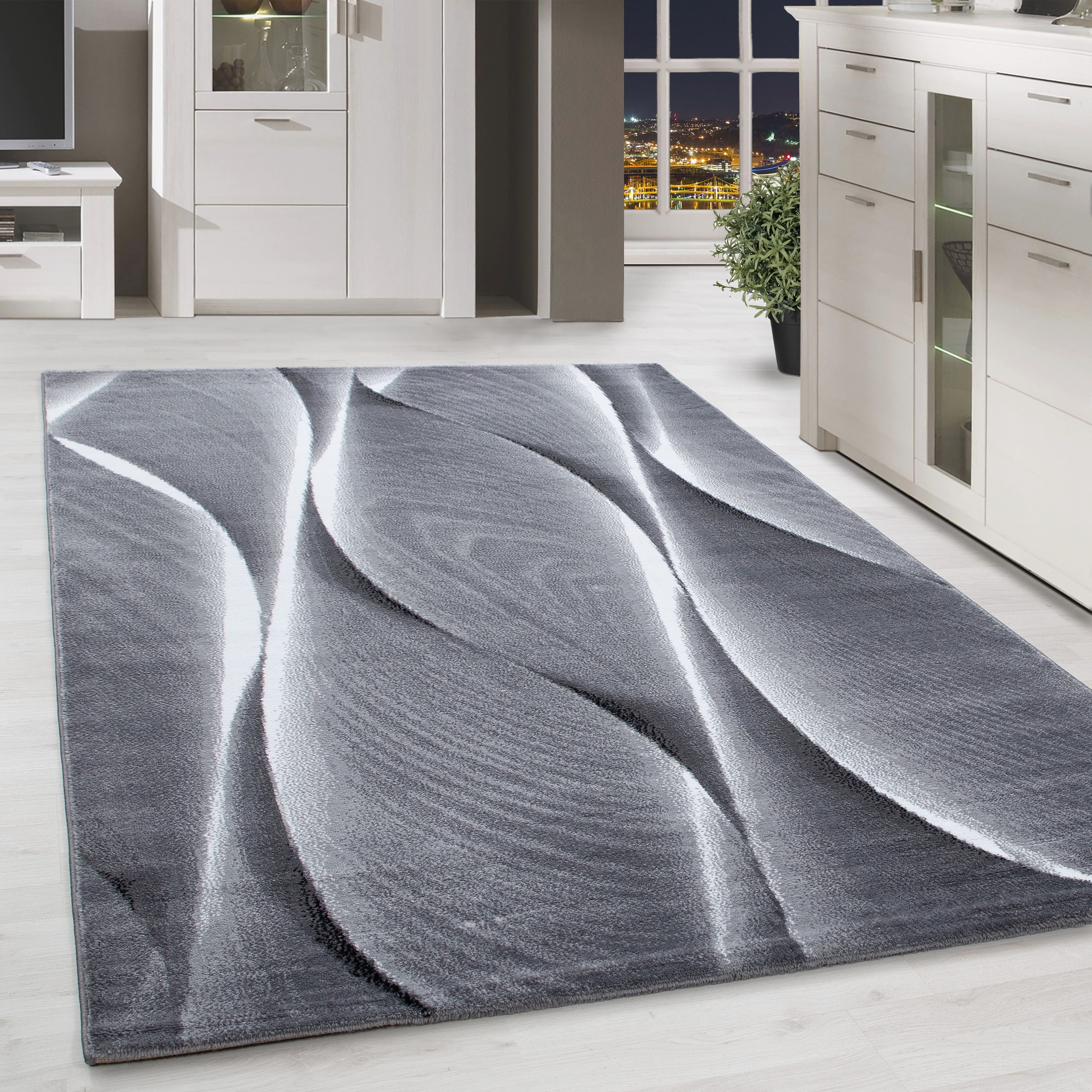 Kurzflor Teppich für Wohnzimmer Teppich Läufer Schatten Muster Grau Schwarz mel.