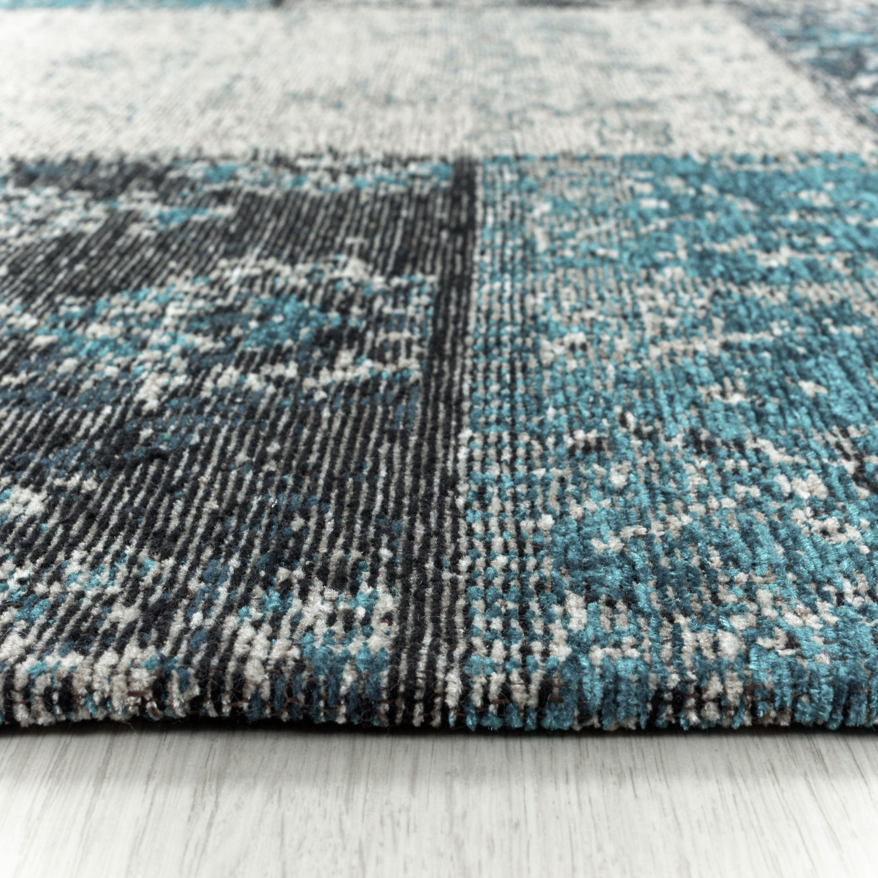 Kurzflor Teppich Wohnzimmerteppich Patchwork Vintage Muster Handgemacht Blau