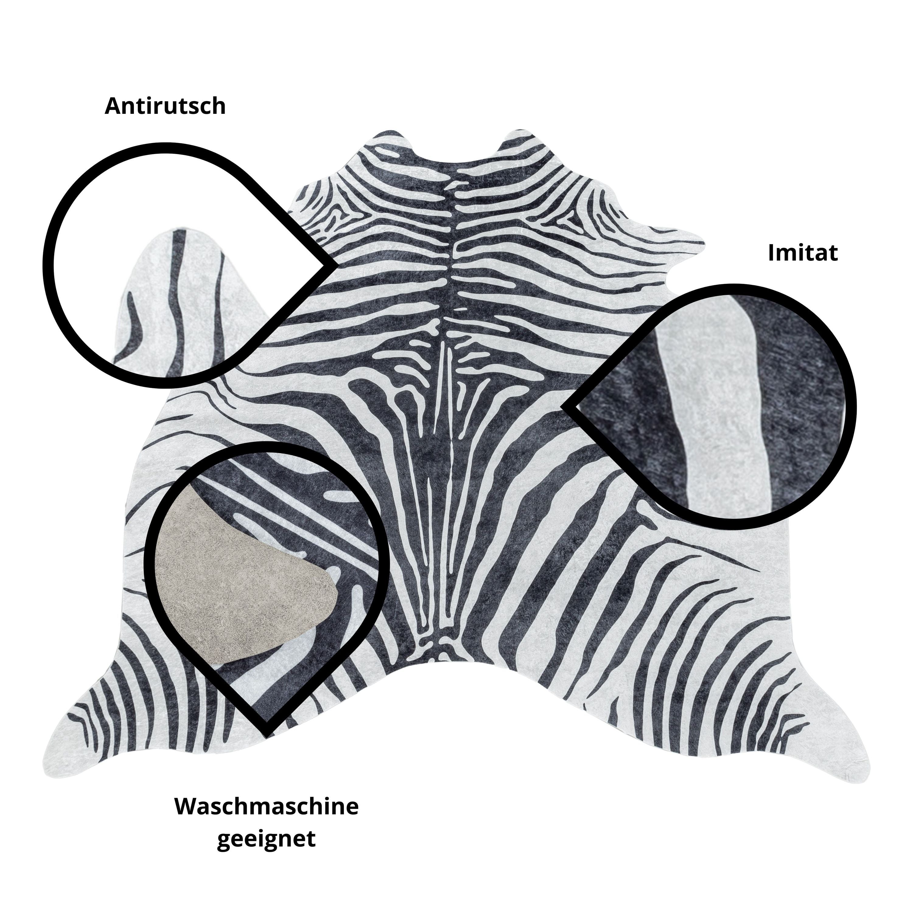 Teppich Flachgewebe Waschbar Wohnzimmerteppich Robust Zebra Fell Muster Schwarz