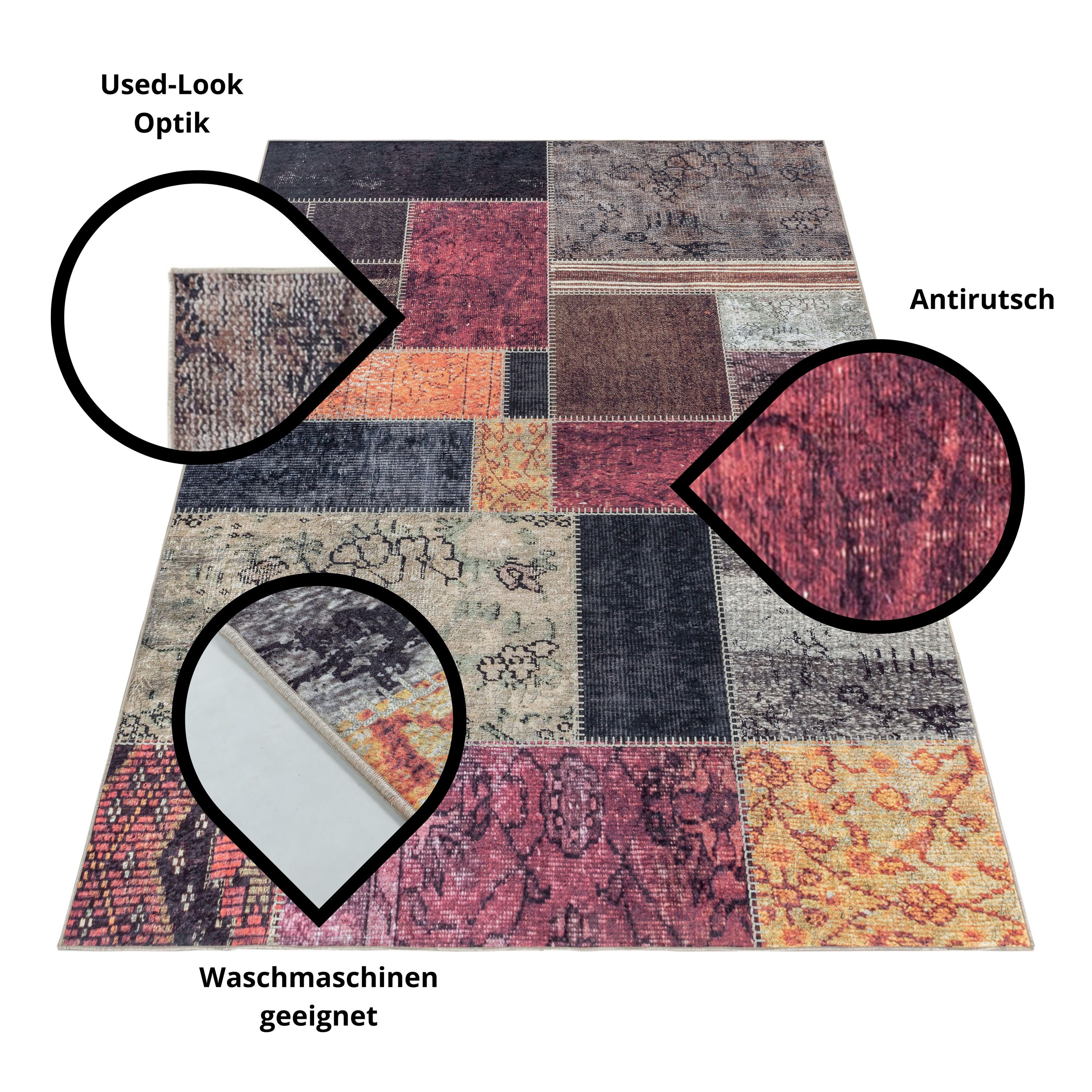 Teppich Antirutsch Vintage Waschbar Wohnzimmerteppich Patchwork Mehrfa –  HomebyHome