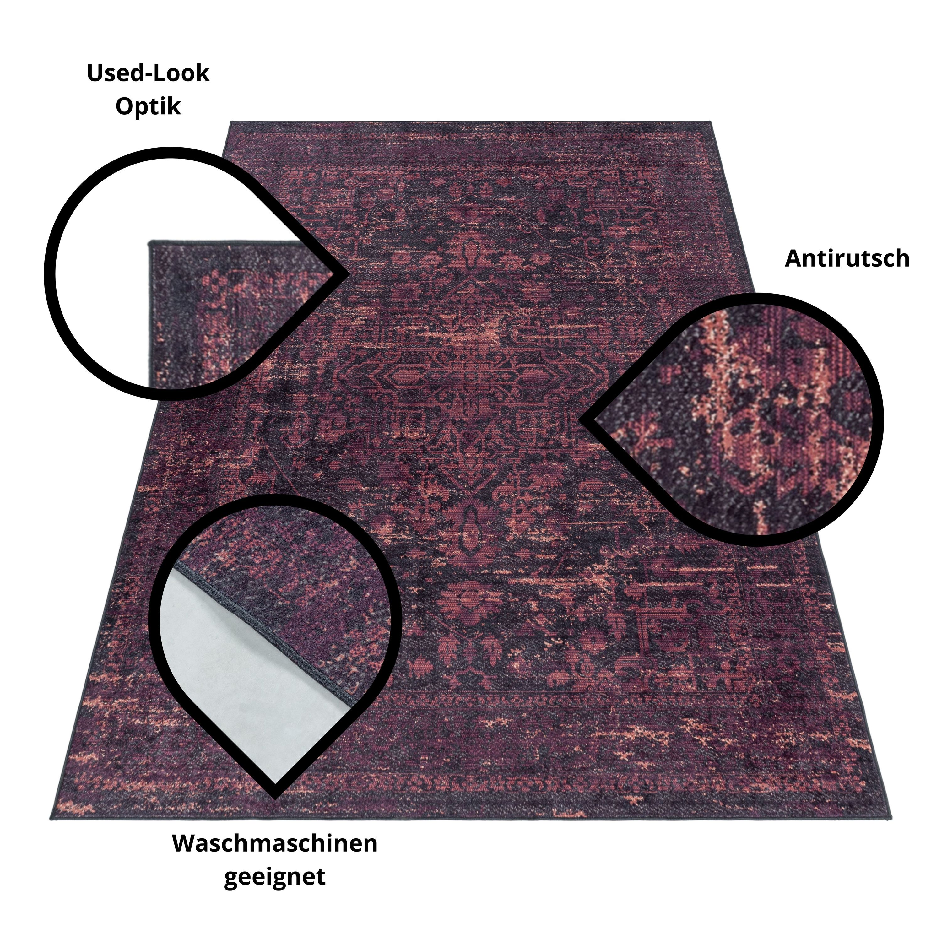 Teppich Antirutsch Vintage Waschbar Wohnzimmerteppich Orient Used Look Rot